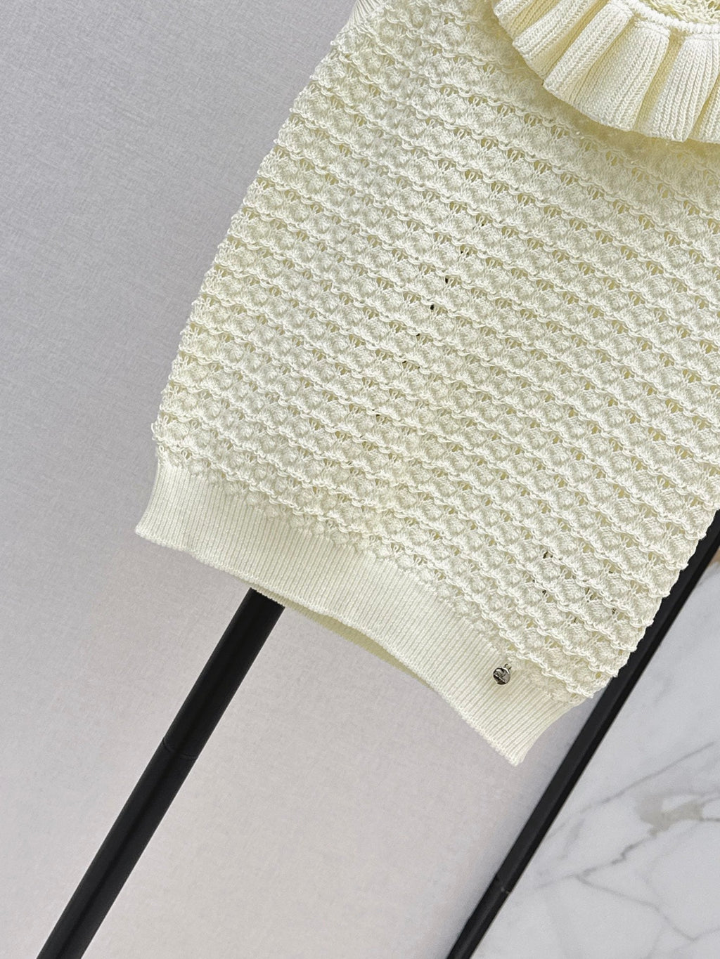 Dior/26SS NEW Ruffled Collar Openwork Crochet Vest