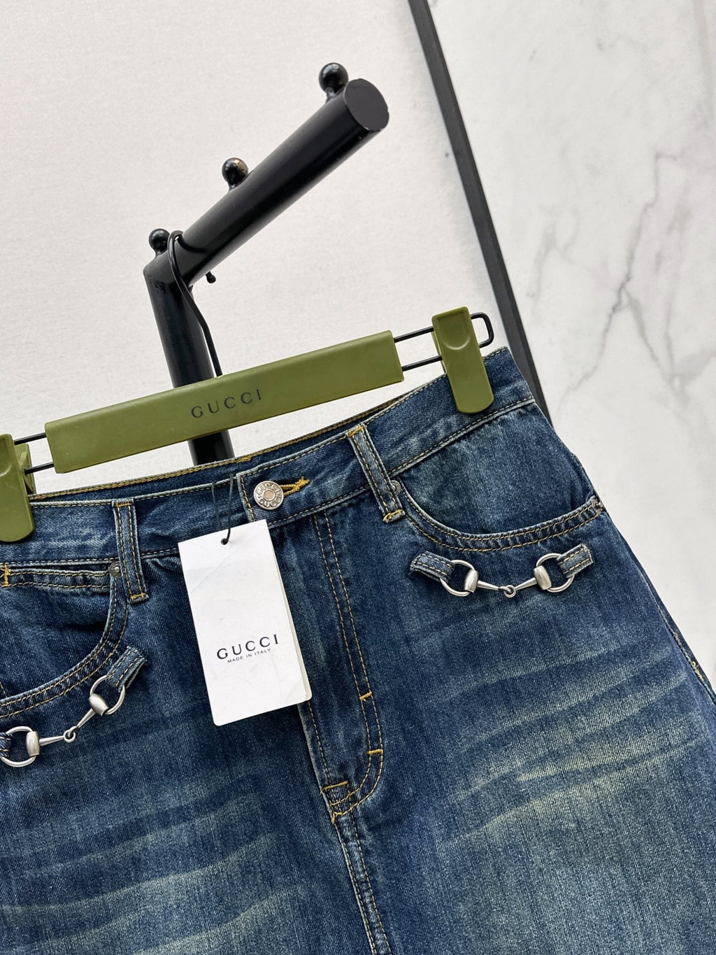 26SS NEW Horsebit Denim Midi Skirt