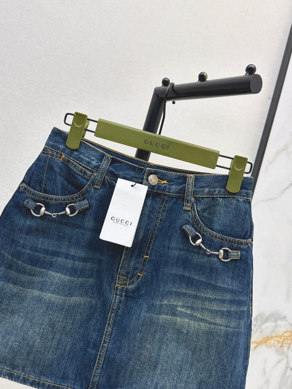 26SS NEW Horsebit Denim Midi Skirt