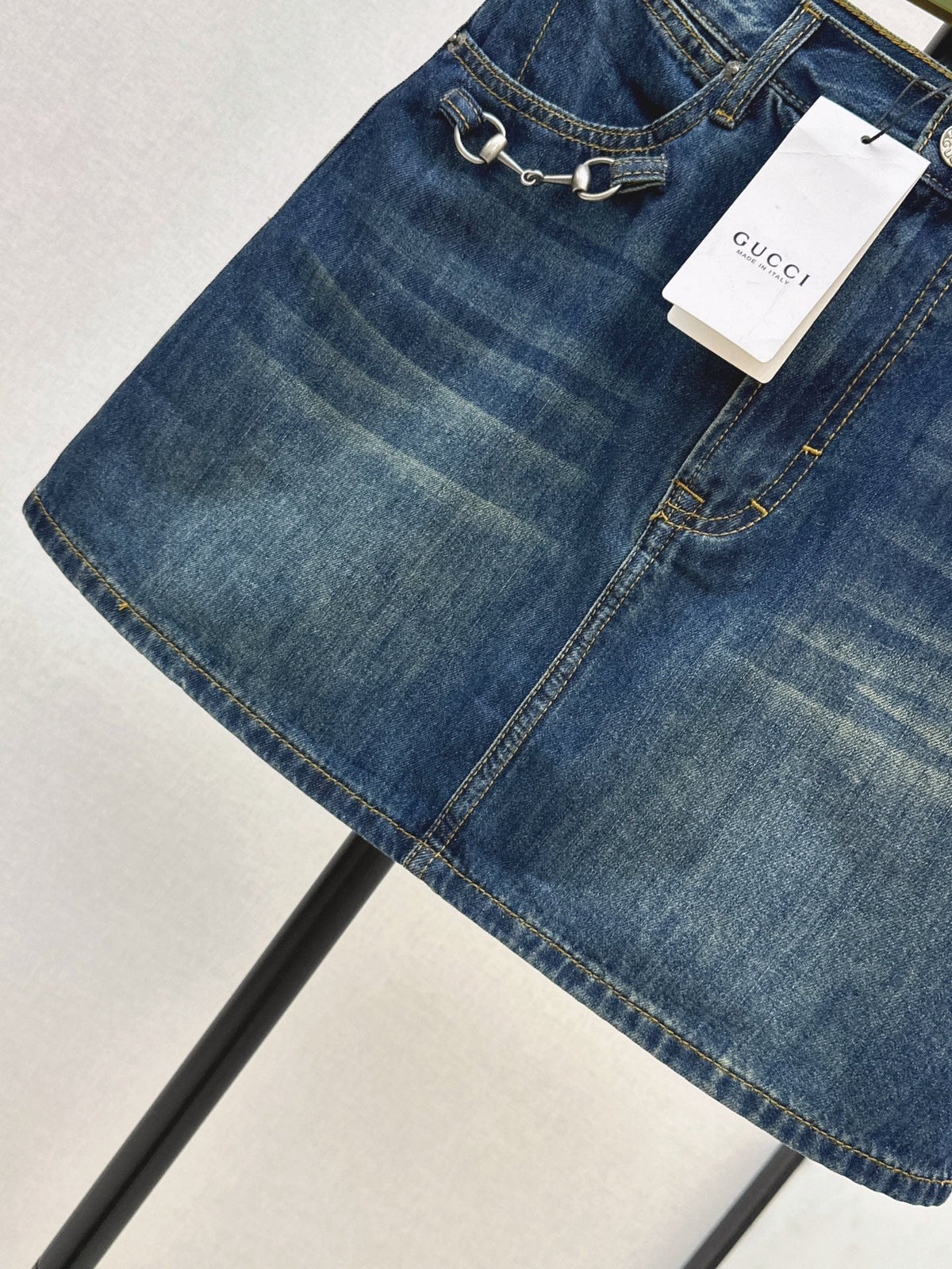 26SS NEW Horsebit Denim Midi Skirt