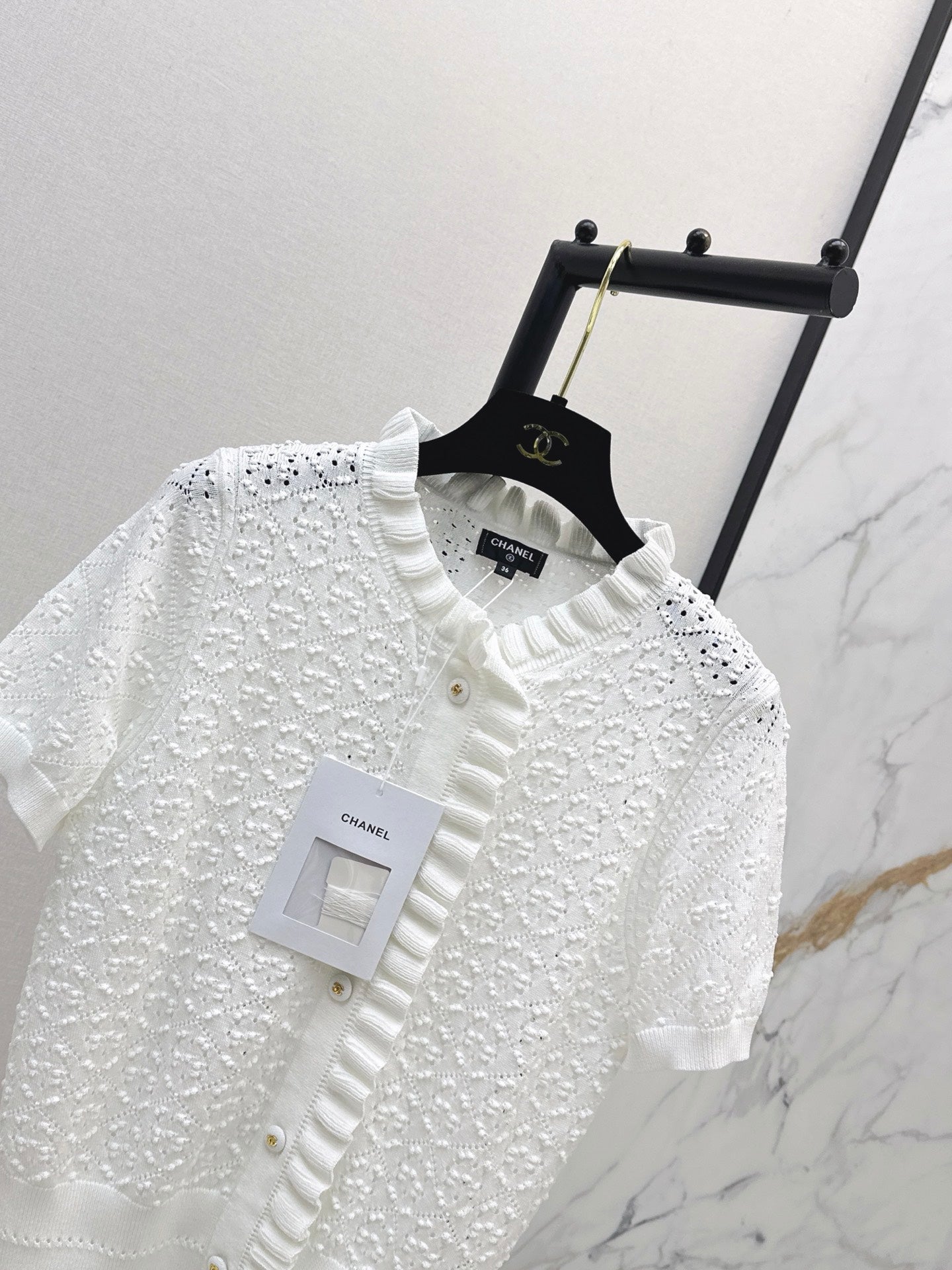 26SS NEW Ruffled Edge Design 3D Crochet Knit Sweater