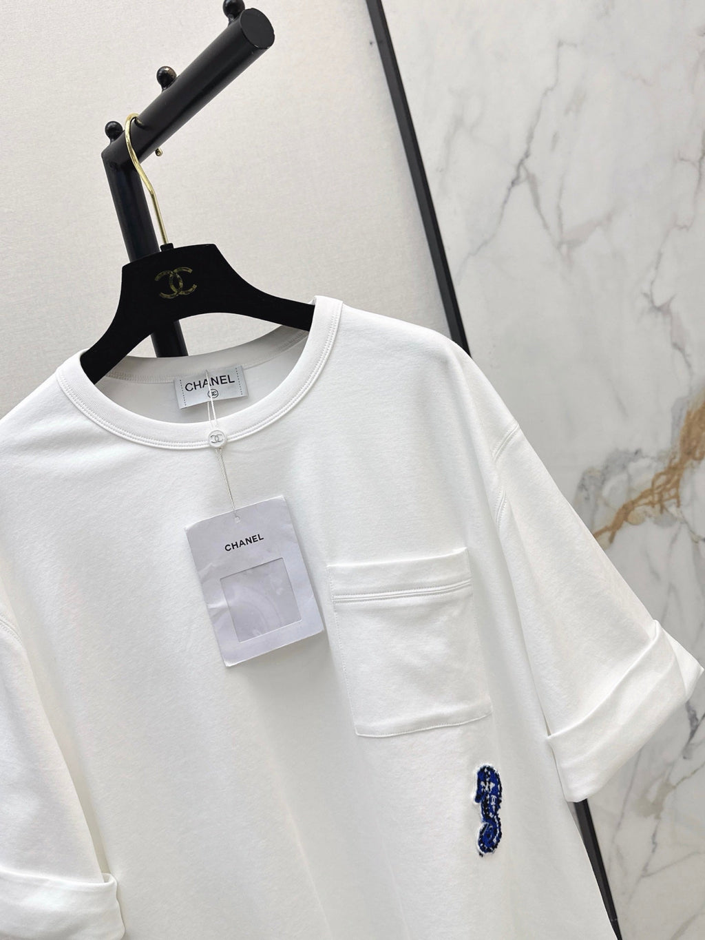 26SS NEW Simple Pocket Loose Rolled-Up Short-Sleeve White T-Shirt 🤍