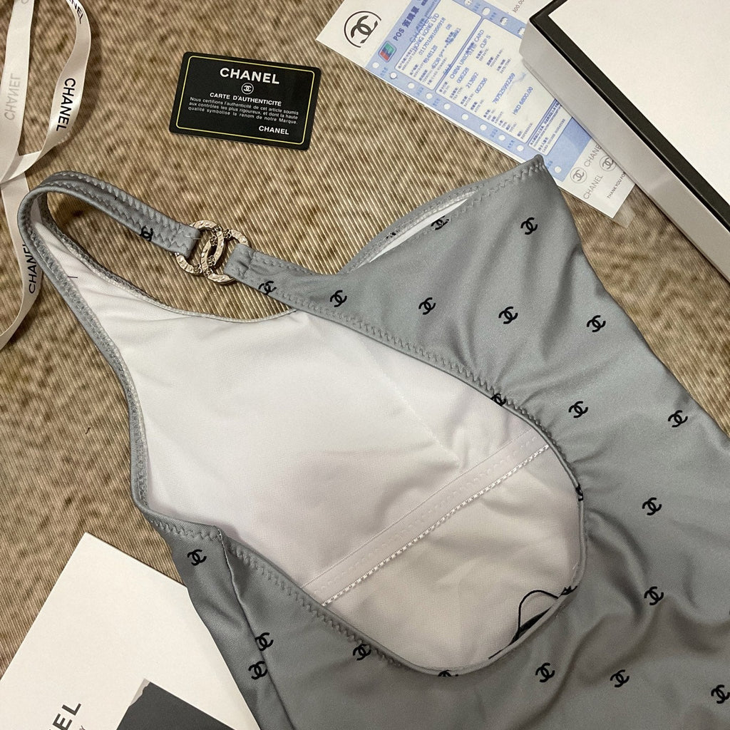 chanel/26SS NEW Grey One-Shoulder One-Piece Swimsuit 👙