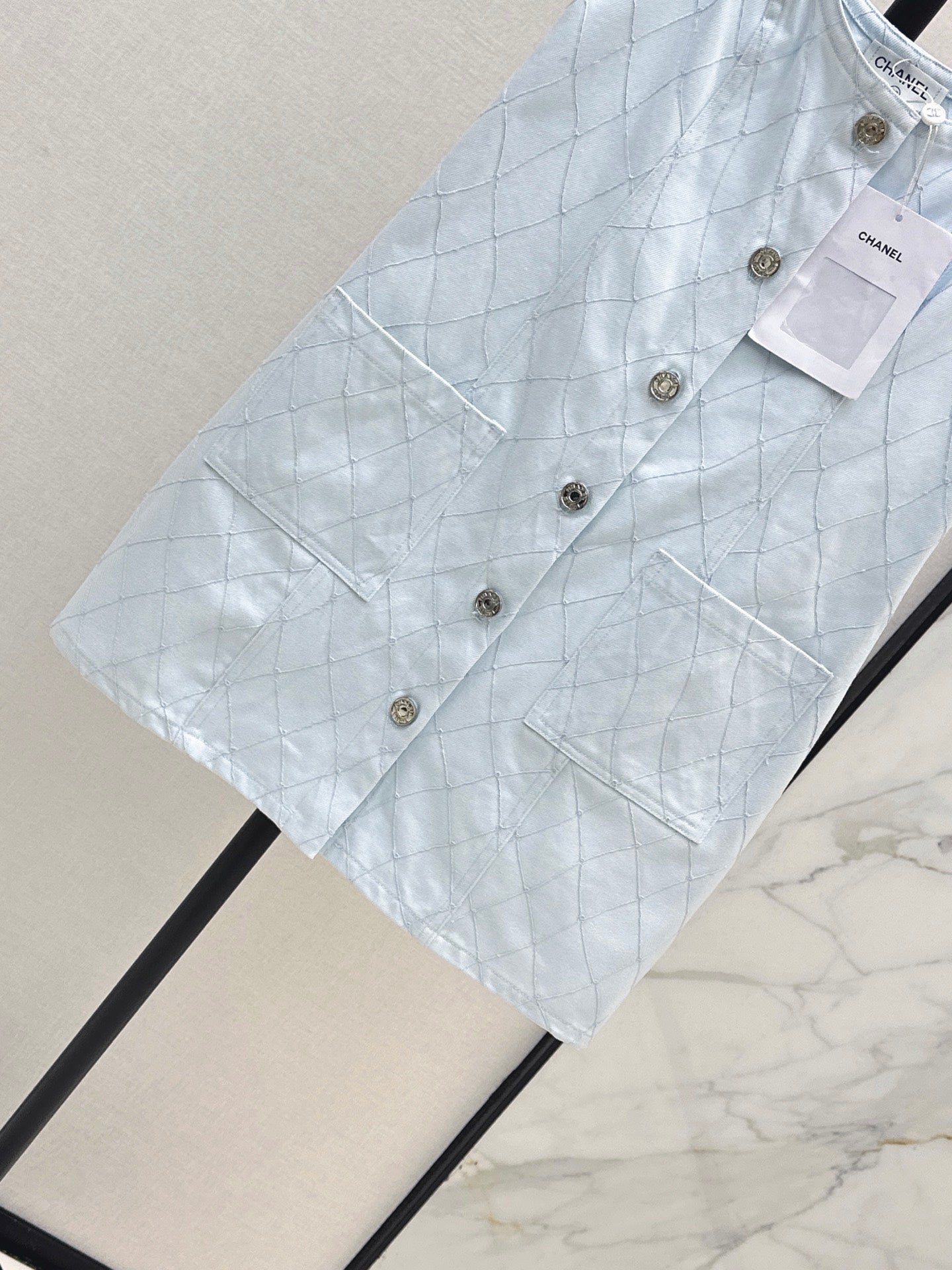 26SS NEW Coco Girl Beach Collection Heavy Embroidery Diamond Pattern Denim Suspender Dress🩵