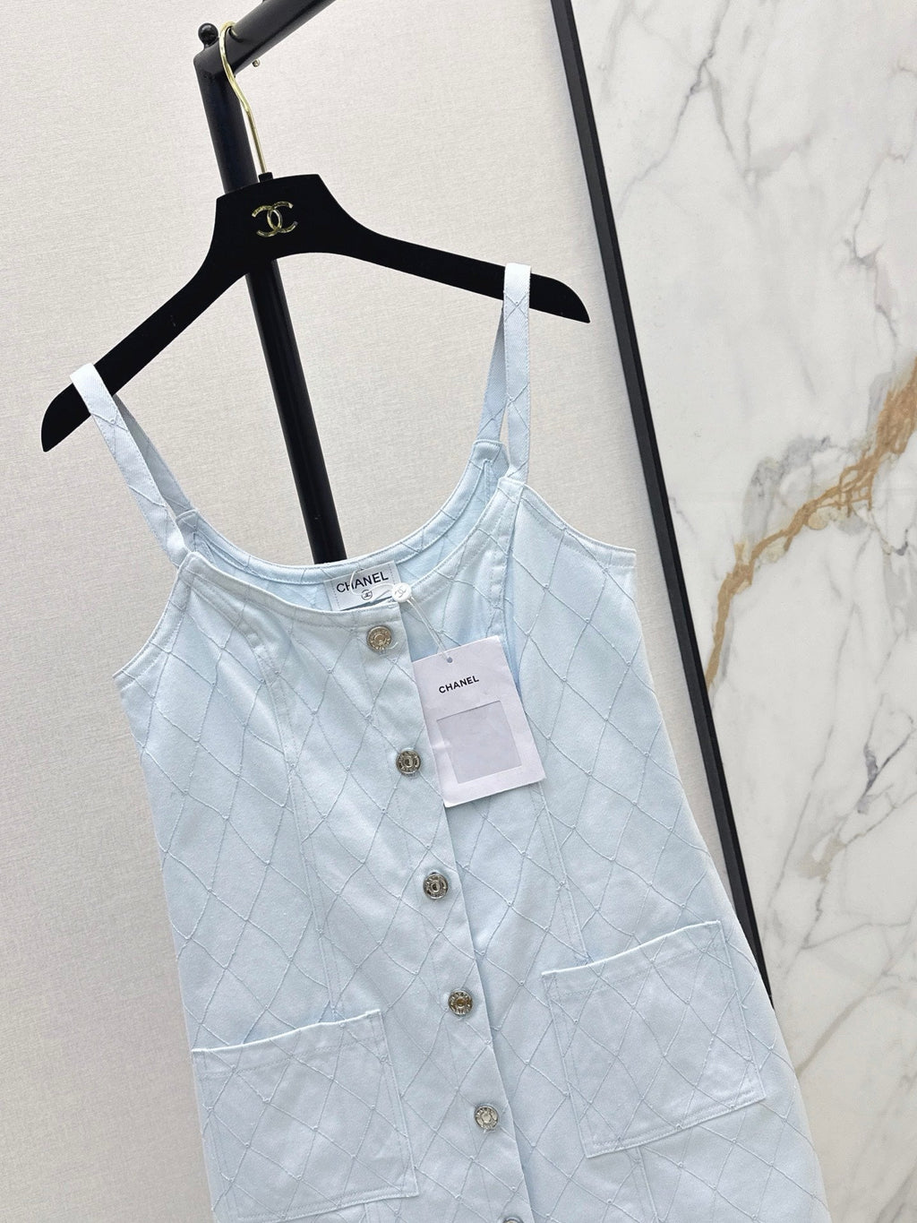 26SS NEW Coco Girl Beach Collection Heavy Embroidery Diamond Pattern Denim Suspender Dress🩵