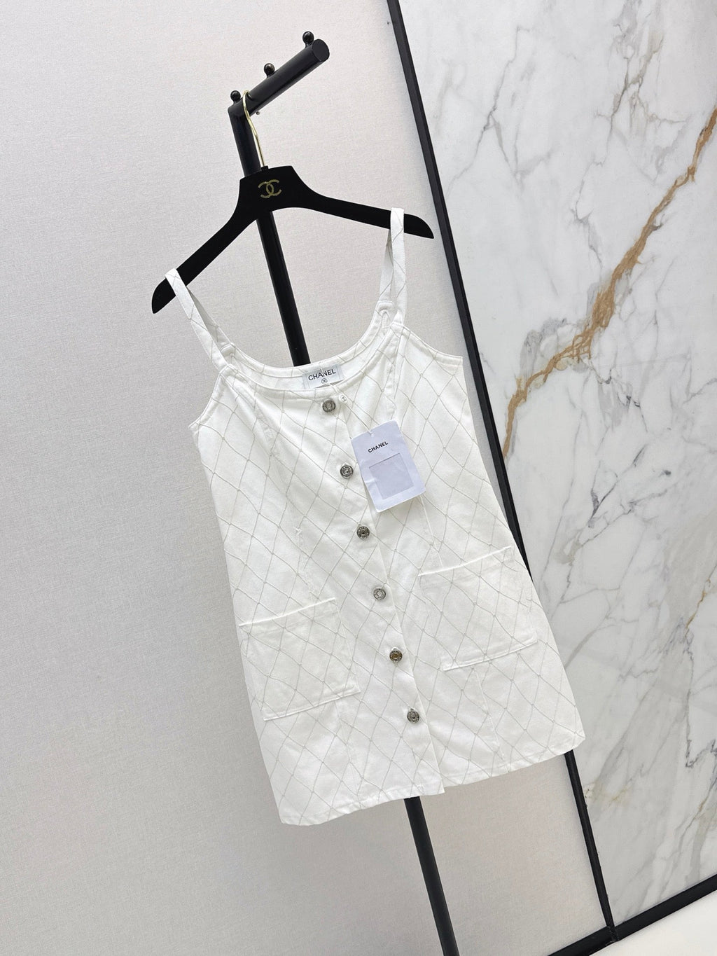 26SS NEW Coco Girl Beach Collection Heavy Embroidery Diamond Pattern Denim Suspender Dress🩵