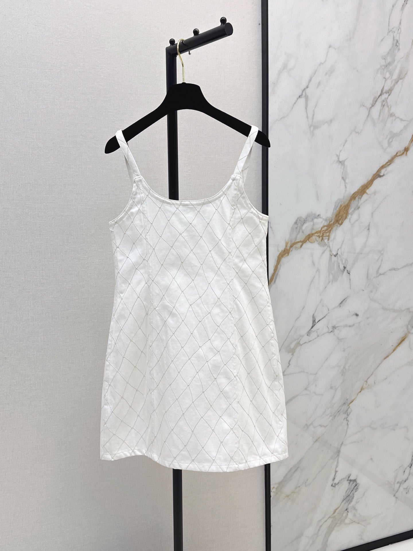 26SS NEW Coco Girl Beach Collection Heavy Embroidery Diamond Pattern Denim Suspender Dress🩵