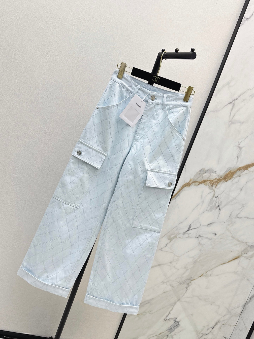 26SS NEW Coco Girl Beach Collection Heavy Embroidery Diamond Pattern Straight Leg Jeans🩵
