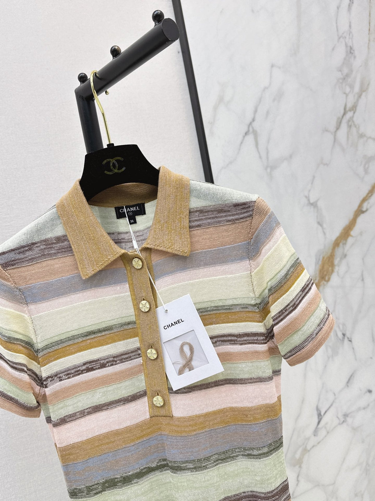26SS NEW Color-blocked Long Striped Dress with Lapel Collar 🤎