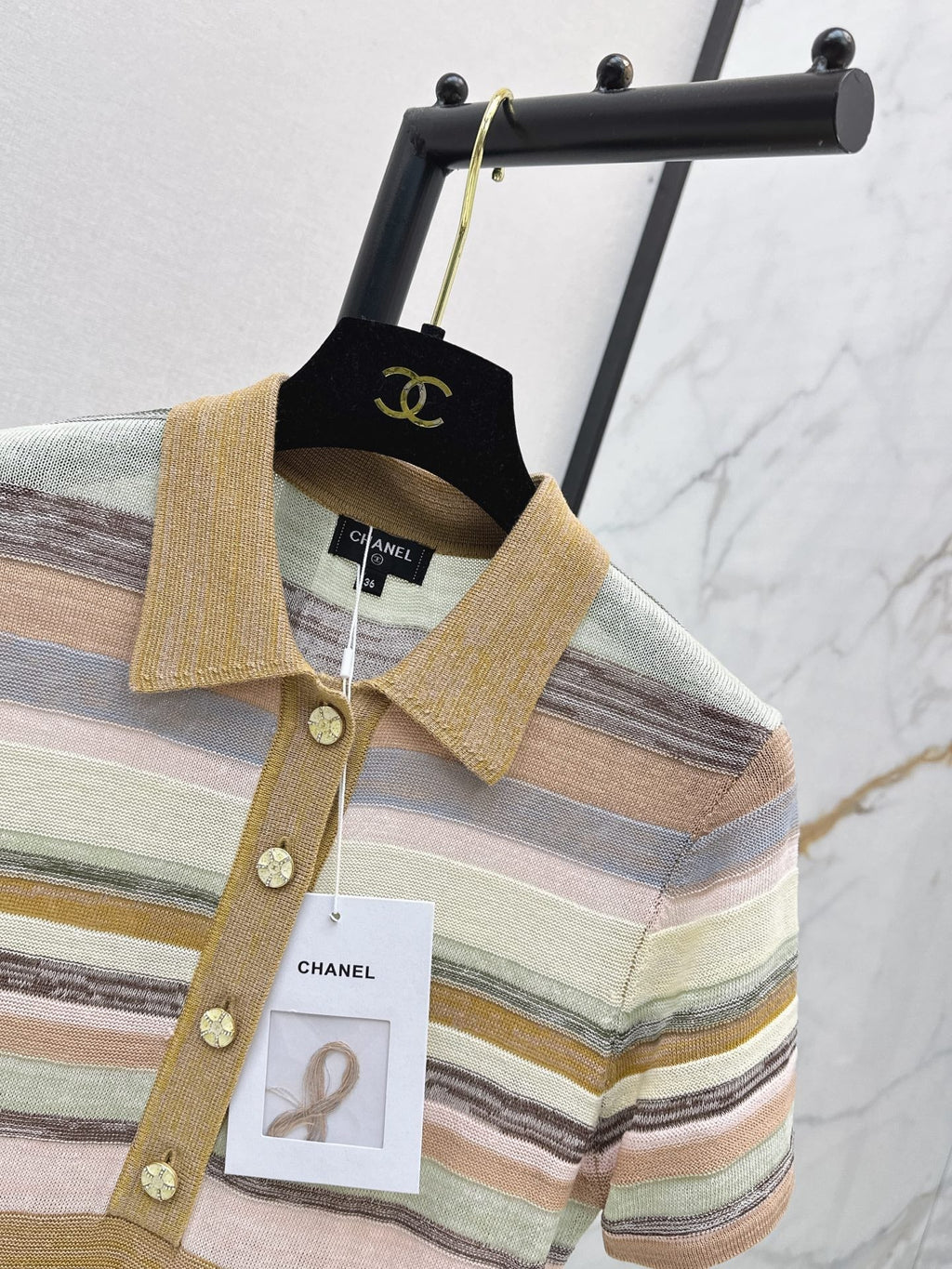 26SS NEW Color-blocked Long Striped Dress with Lapel Collar 🤎