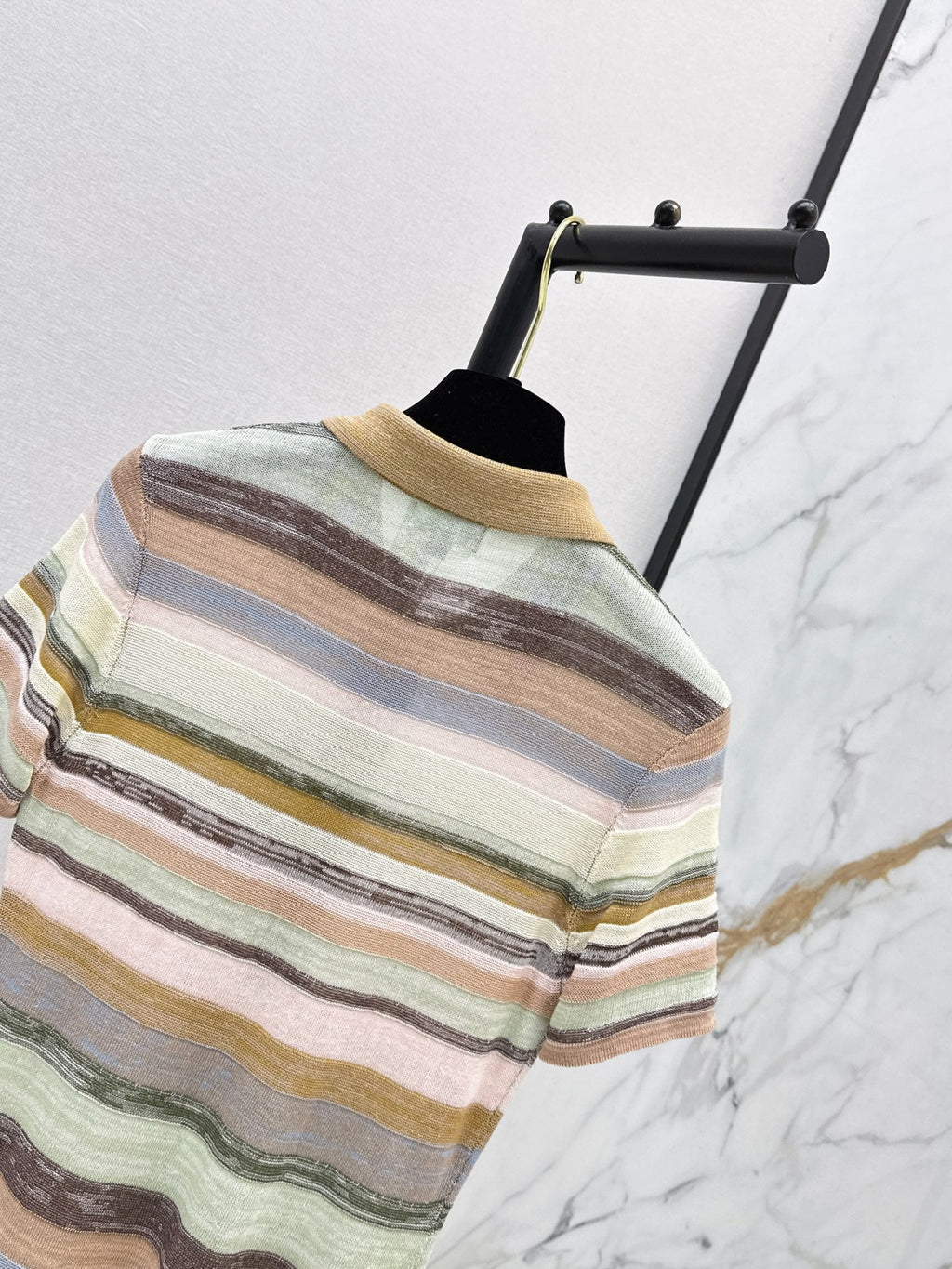 26SS NEW Color-blocked Long Striped Dress with Lapel Collar 🤎