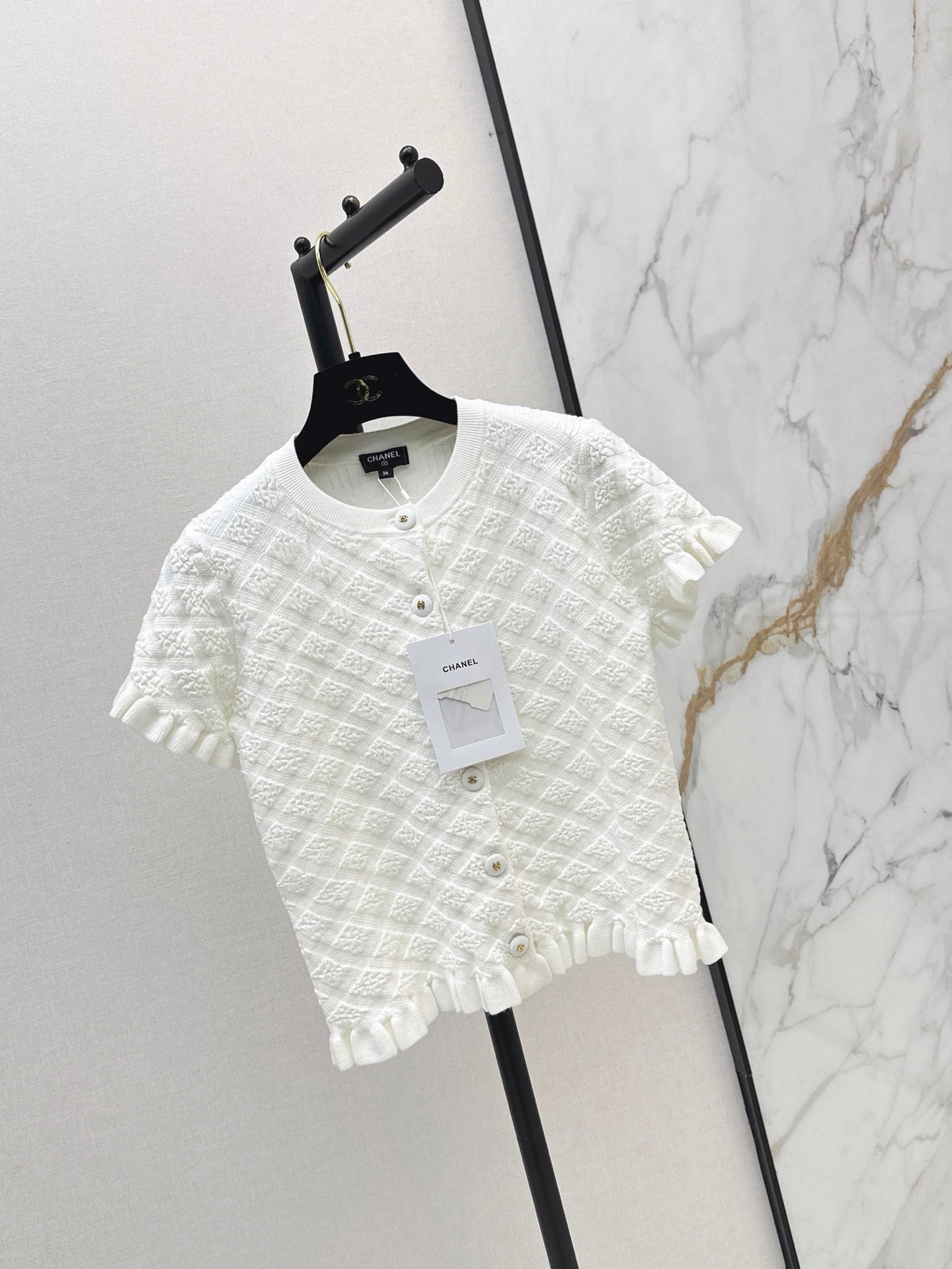 26SS NEW Diamond Pattern 3D Jacquard Short-Sleeve Knit Cardigan 🤍