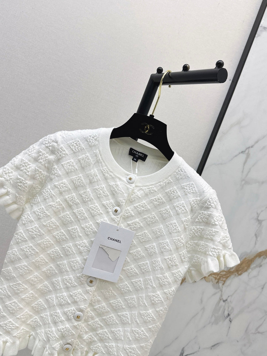 26SS NEW Diamond Pattern 3D Jacquard Short-Sleeve Knit Cardigan 🤍