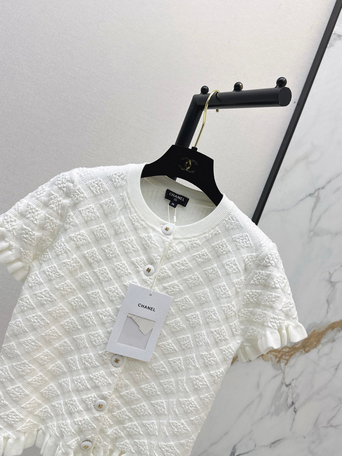 26SS NEW Diamond Pattern 3D Jacquard Short-Sleeve Knit Cardigan 🤍