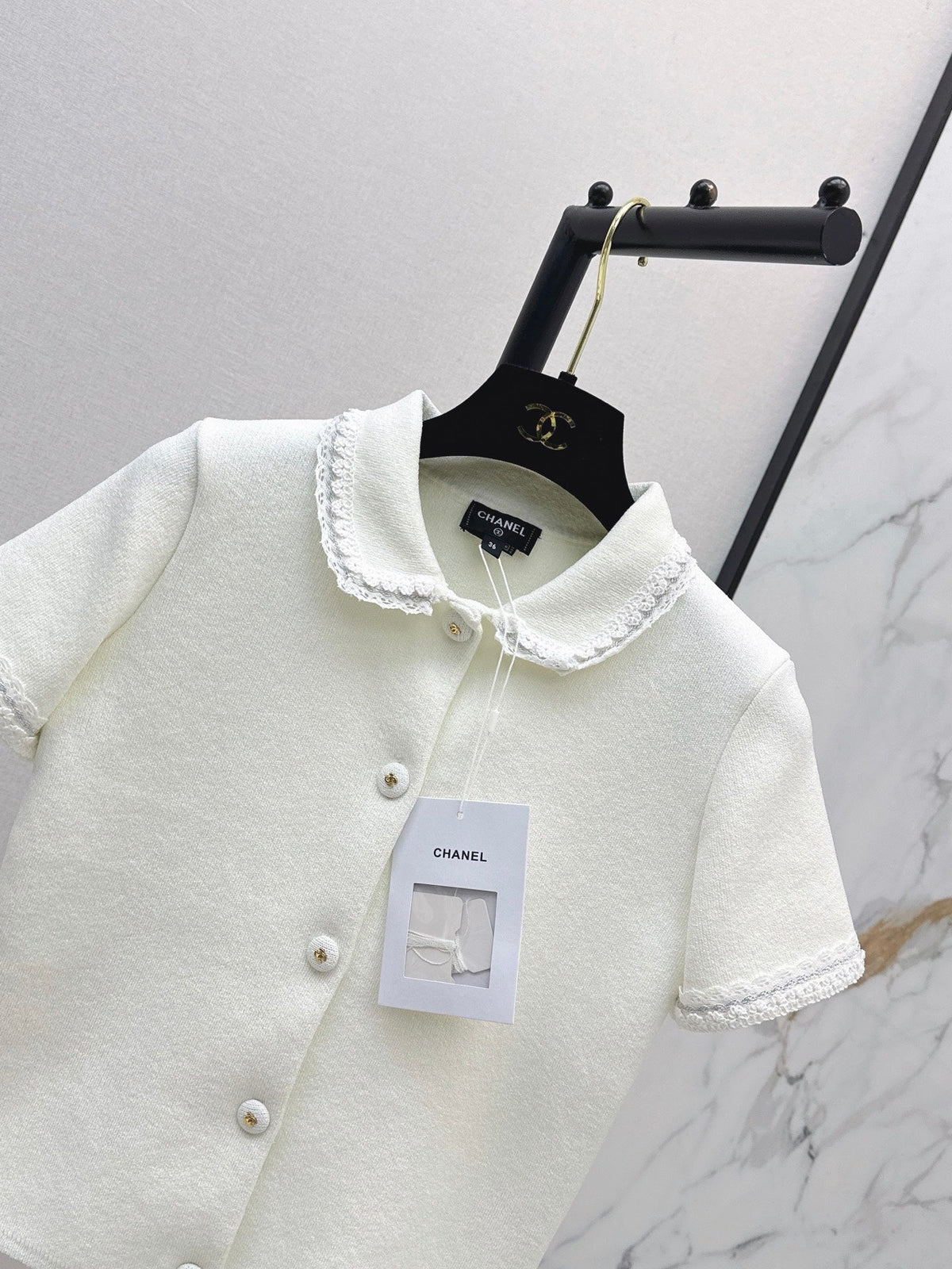 26SS NEW 3D Trim Peter Pan Collar Short-Sleeve Knit Cardigan 🤍