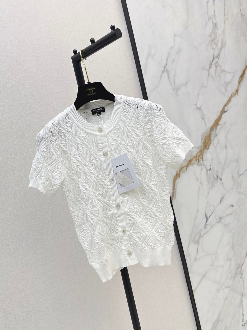 26SS NEW Crew Neck Knitted Openwork Short-Sleeve Cardigan 🖤
