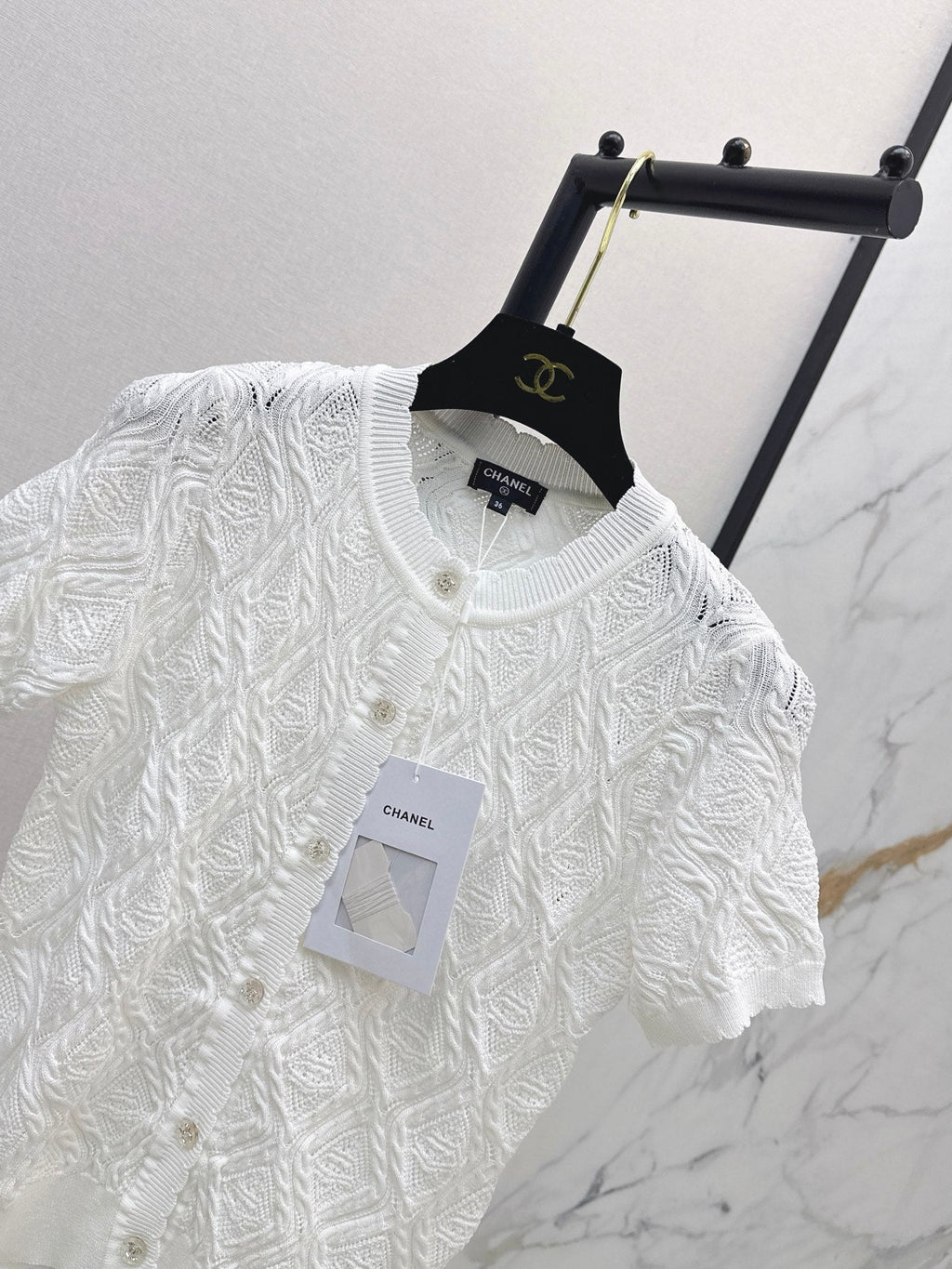 26SS NEW Crew Neck Knitted Openwork Short-Sleeve Cardigan 🖤