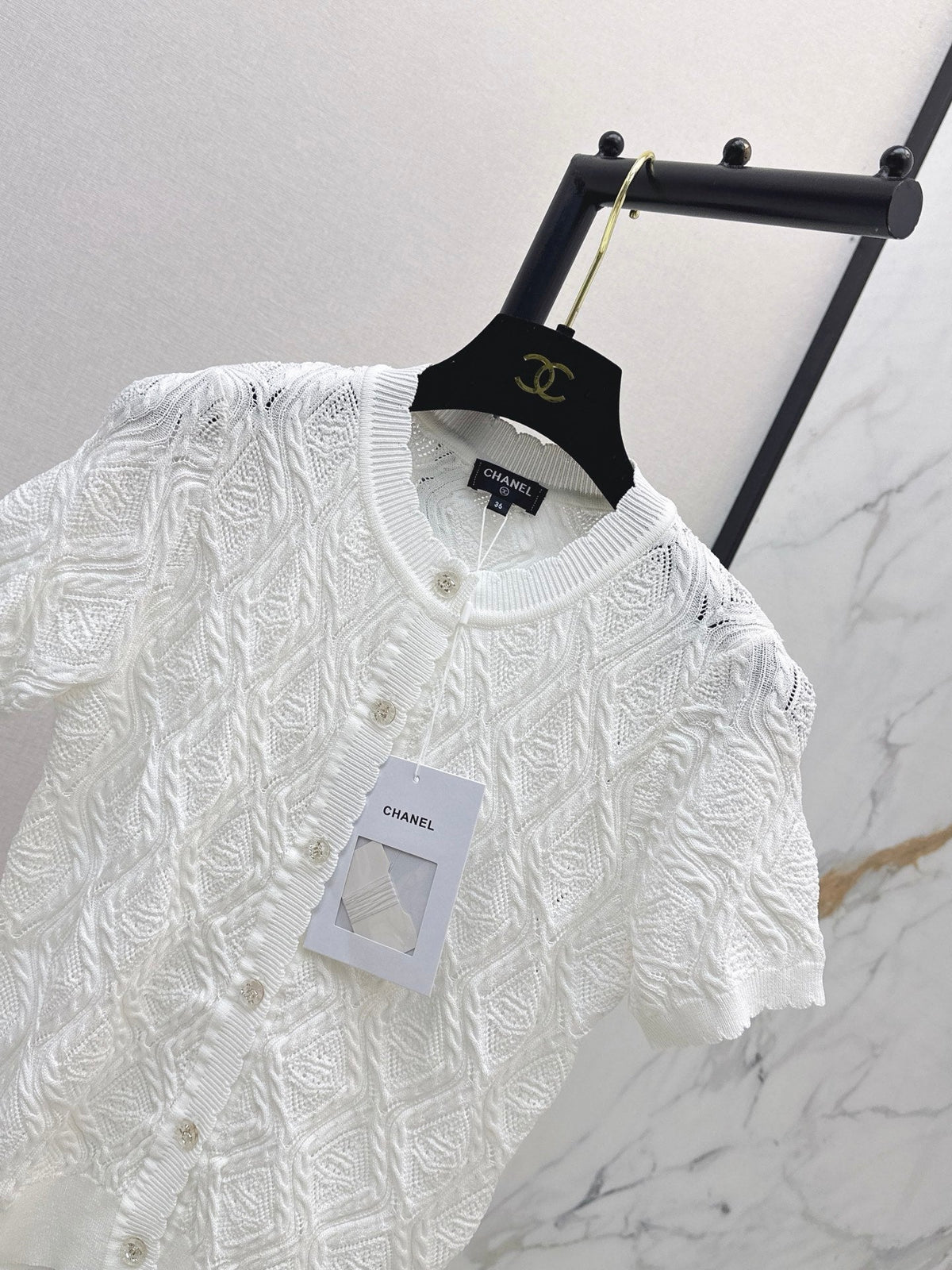 26SS NEW Crew Neck Knitted Openwork Short-Sleeve Cardigan 🖤