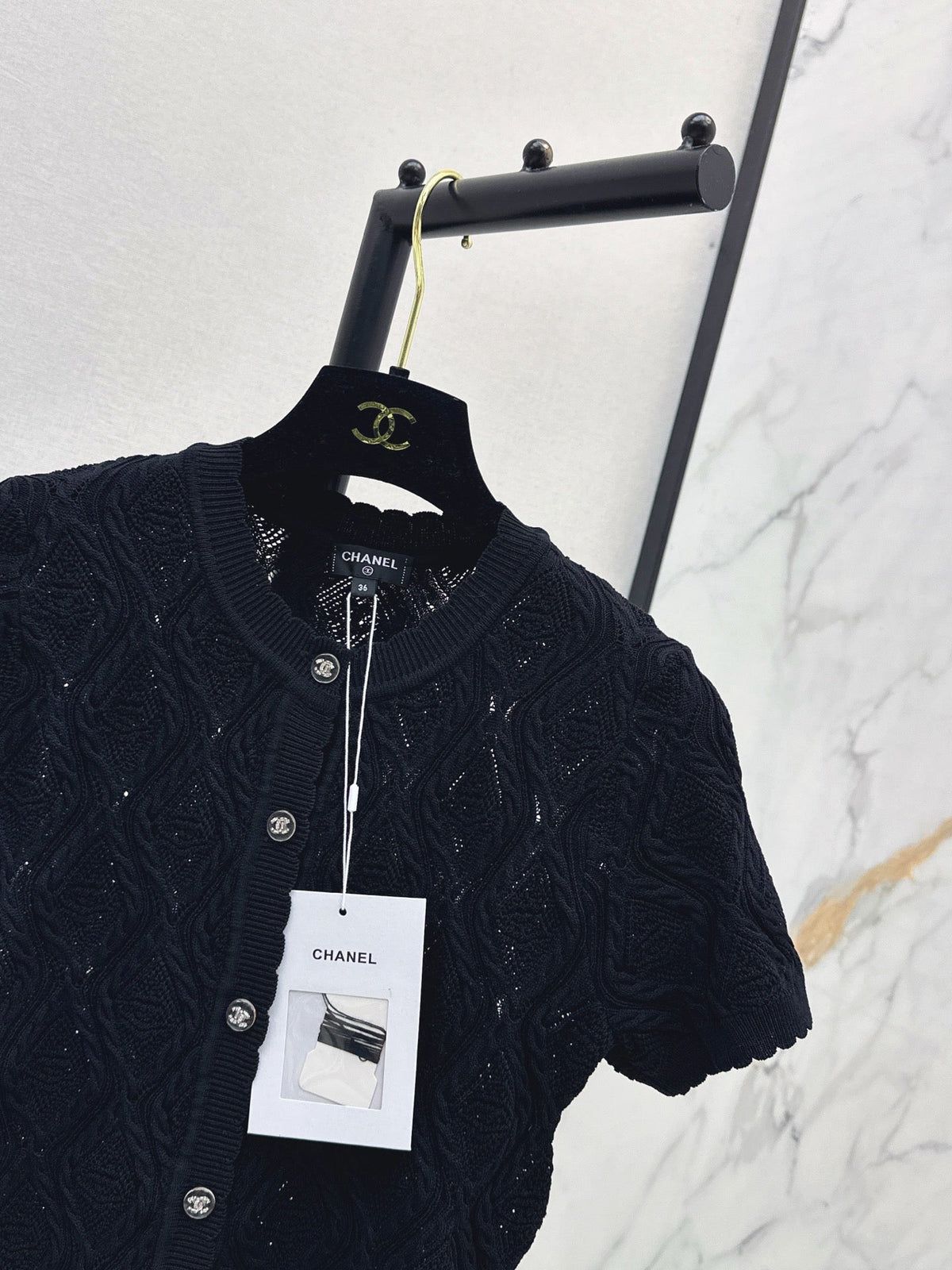 26SS NEW Crew Neck Knitted Openwork Short-Sleeve Cardigan 🖤