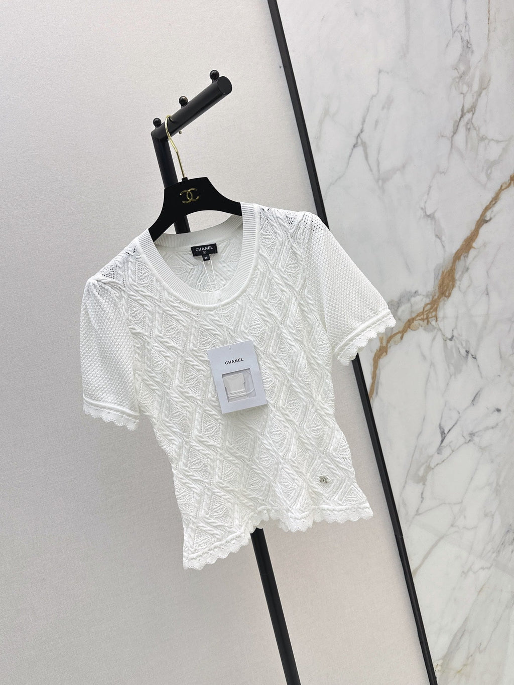26SS NEW U-neck knitted openwork short-sleeved knit top 🖤