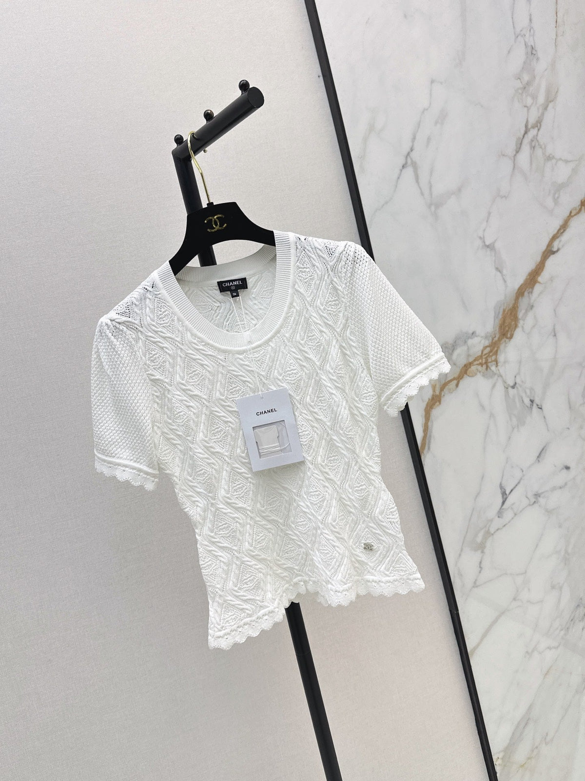 26SS NEW U-neck knitted openwork short-sleeved knit top 🖤