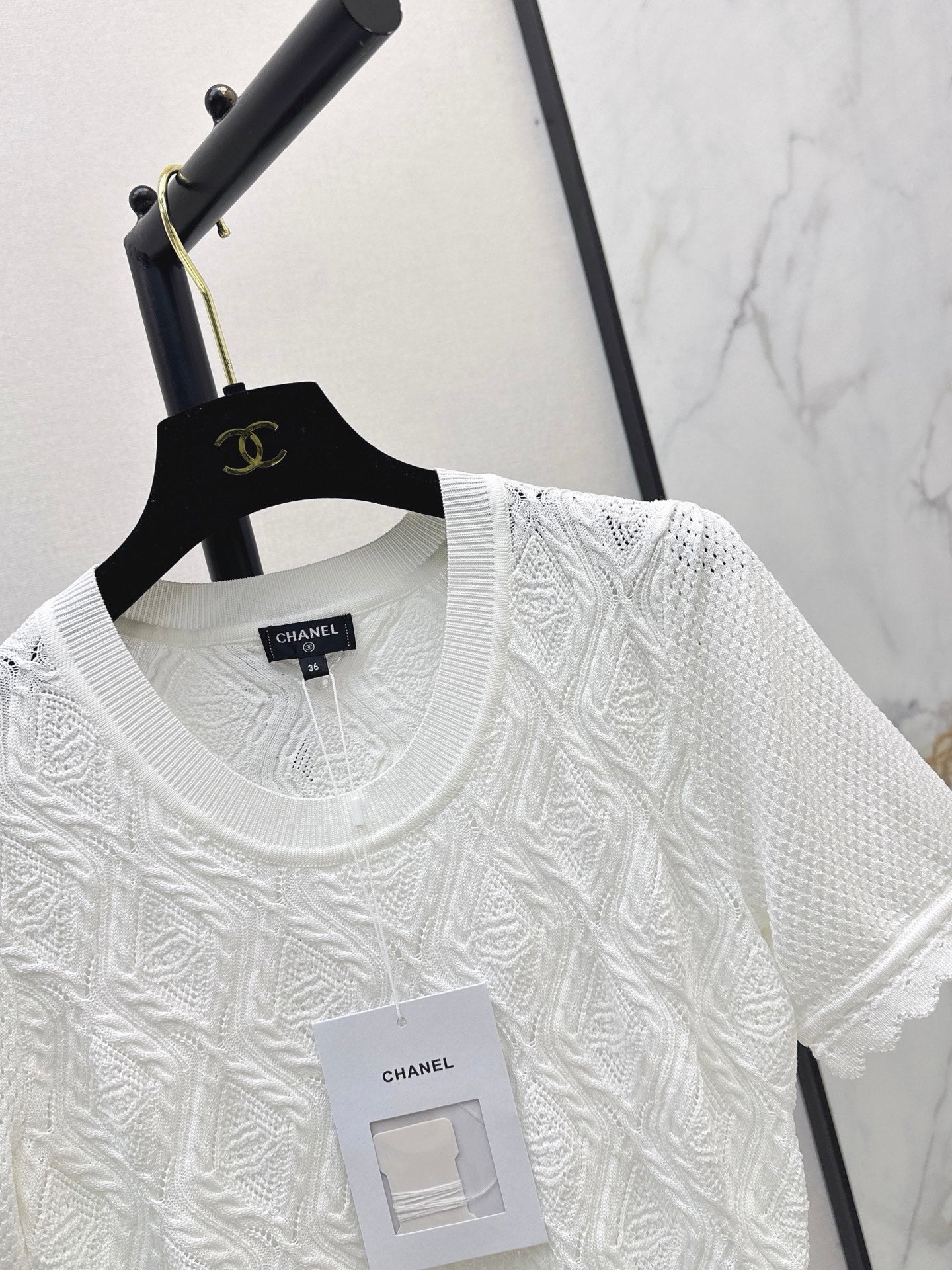 26SS NEW U-neck knitted openwork short-sleeved knit top 🖤