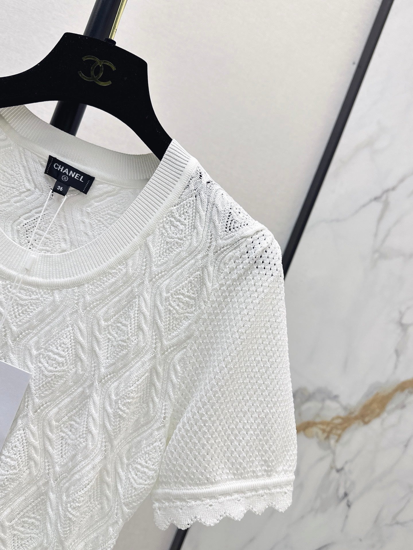 26SS NEW U-neck knitted openwork short-sleeved knit top 🖤