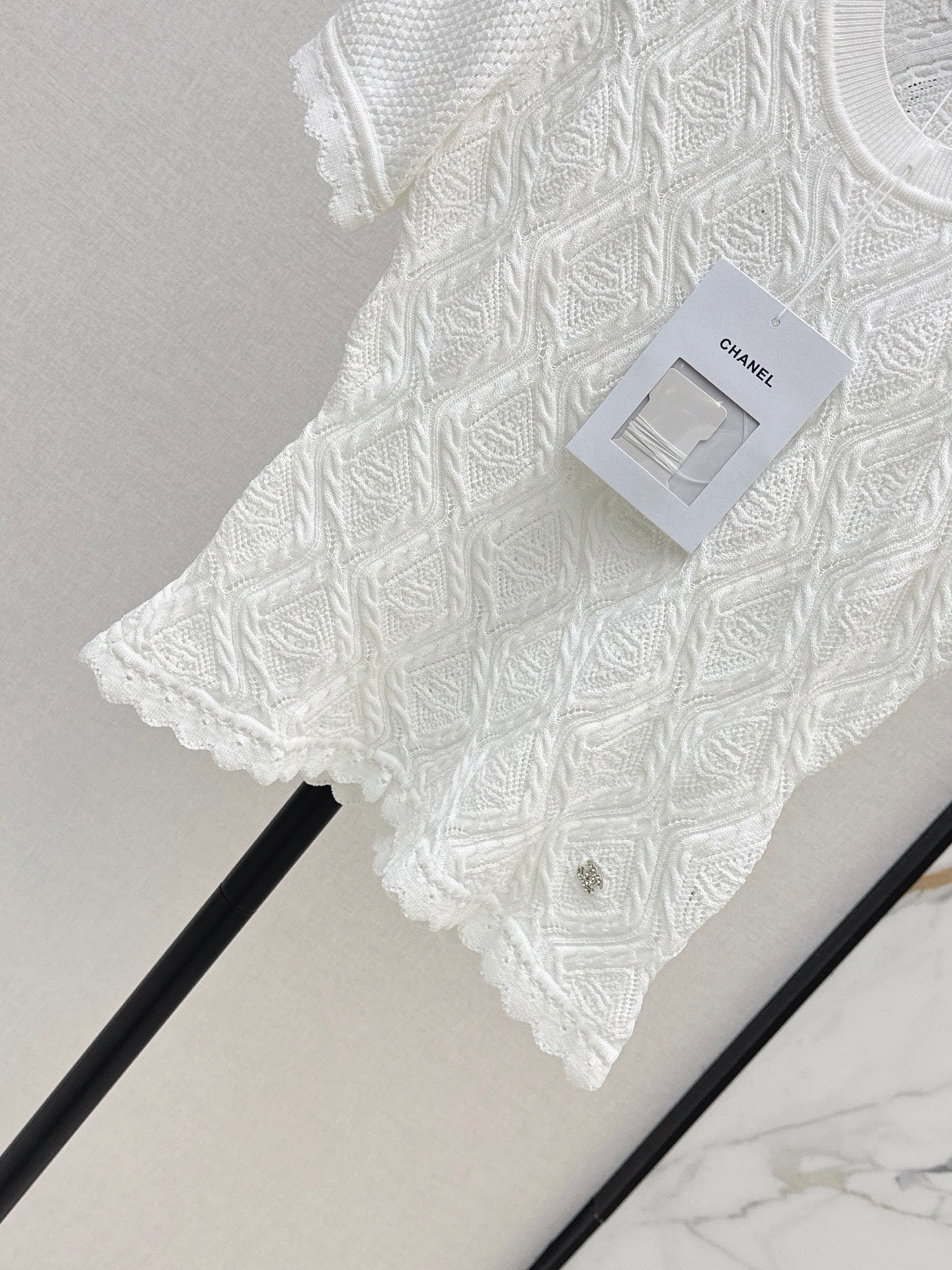 26SS NEW U-neck knitted openwork short-sleeved knit top 🖤