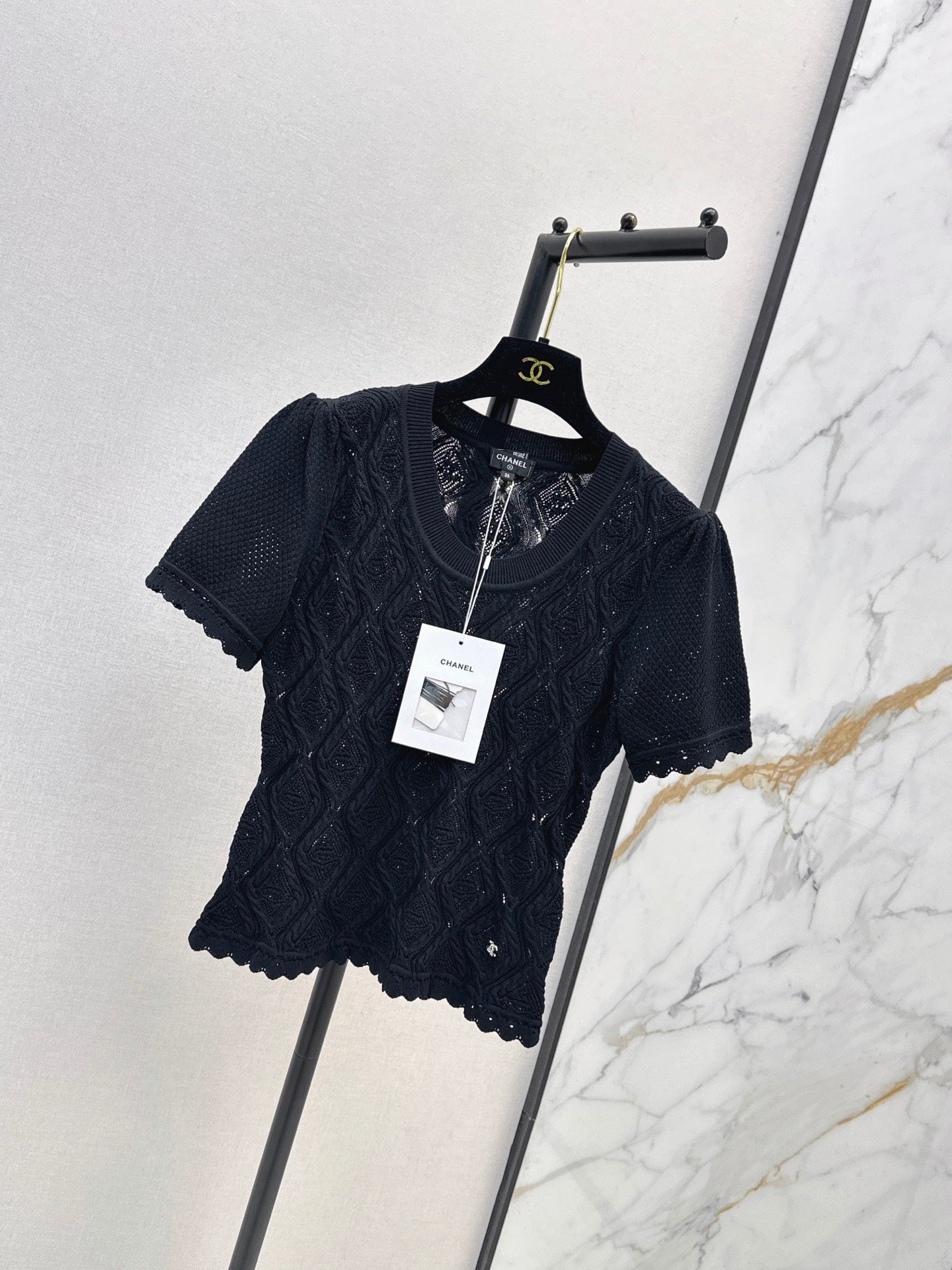 26SS NEW U-neck knitted openwork short-sleeved knit top 🖤