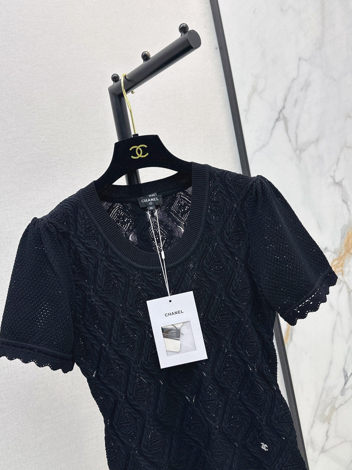 26SS NEW U-neck knitted openwork short-sleeved knit top 🖤