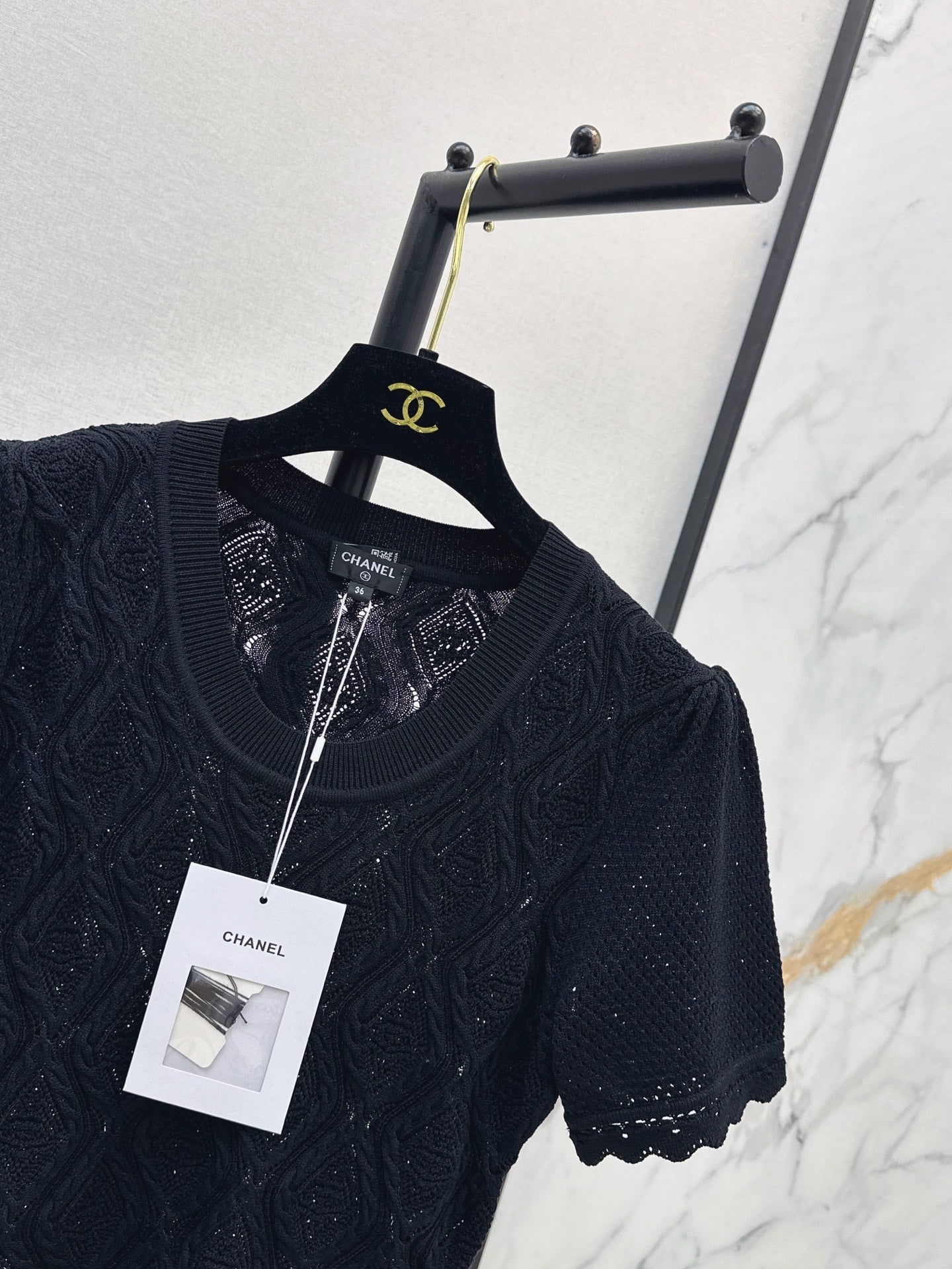 26SS NEW U-neck knitted openwork short-sleeved knit top 🖤
