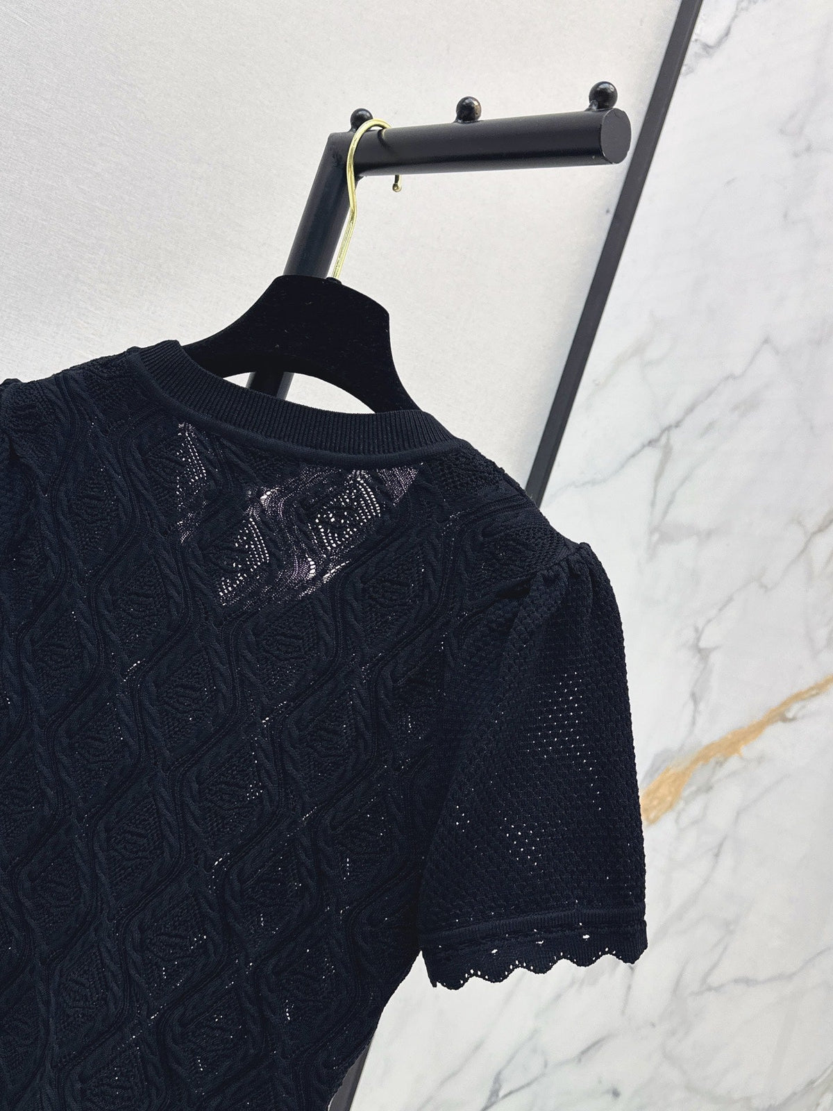 26SS NEW U-neck knitted openwork short-sleeved knit top 🖤