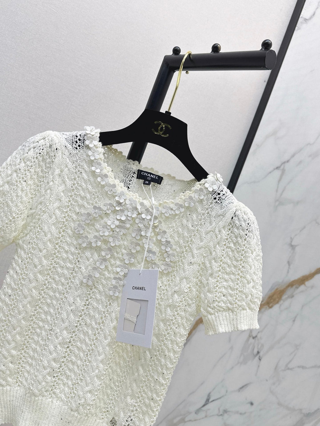 26SS NEW White Openwork Knit Short-Sleeve T-Shirt 🤍
