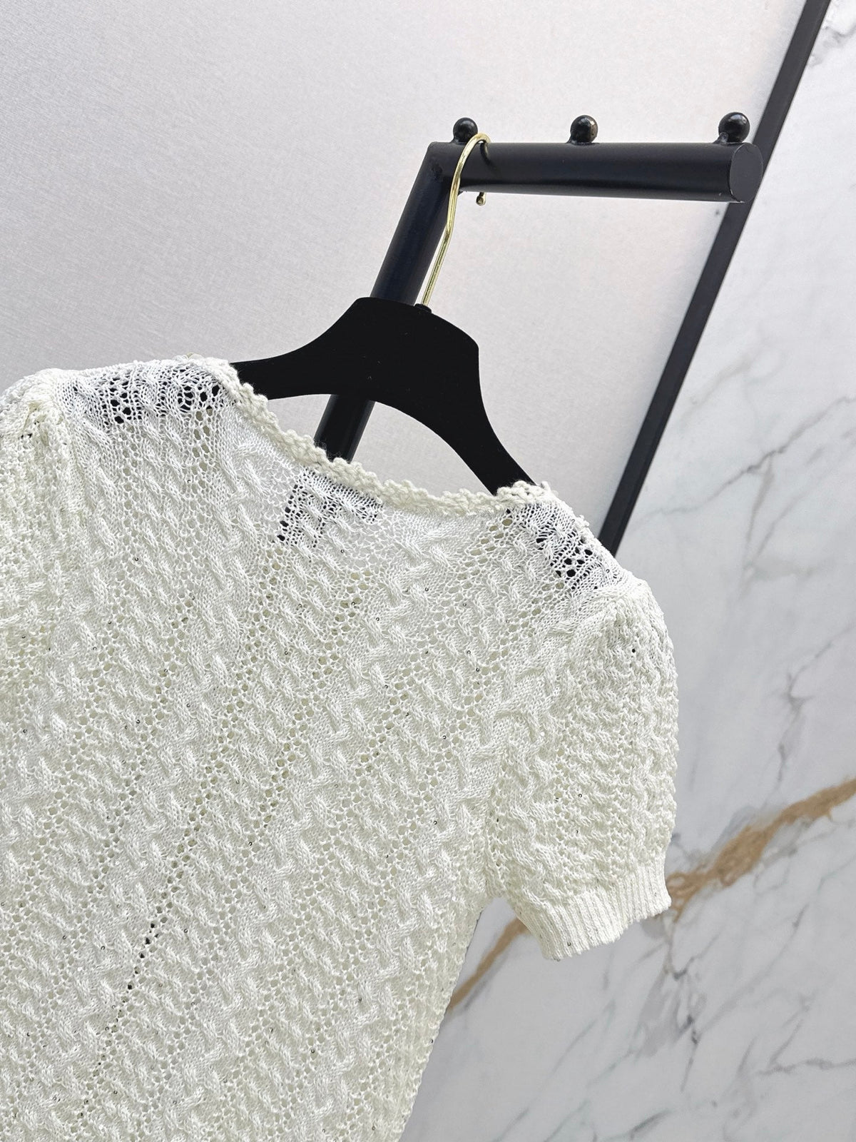 26SS NEW White Openwork Knit Short-Sleeve T-Shirt 🤍