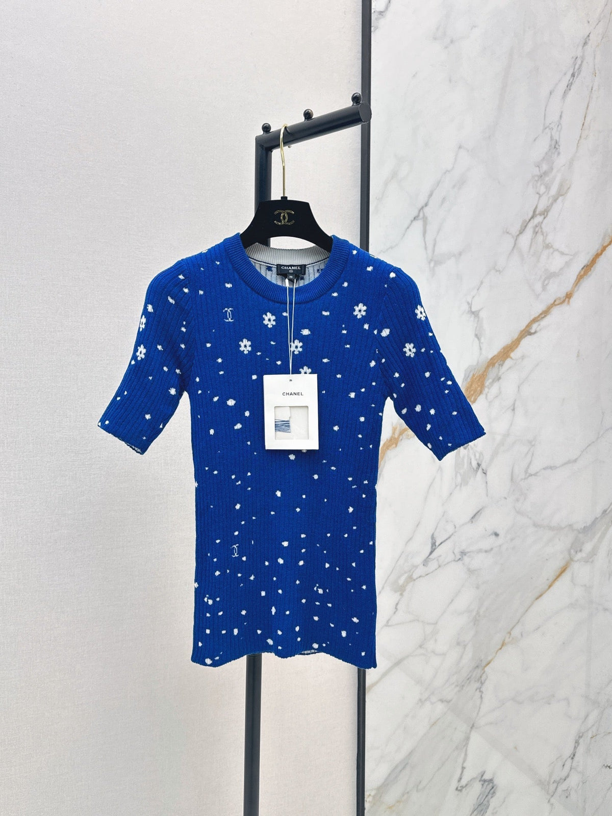 26SS NEW Coco Girls' Handmade Collection Imported Yarn Two-Tone Slim Fit Knit Three-Quarter Sleeve Top🩵