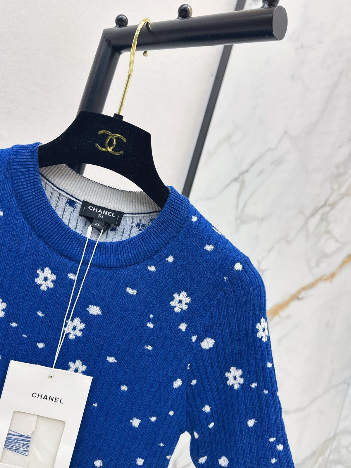 26SS NEW Coco Girls' Handmade Collection Imported Yarn Two-Tone Slim Fit Knit Three-Quarter Sleeve Top🩵