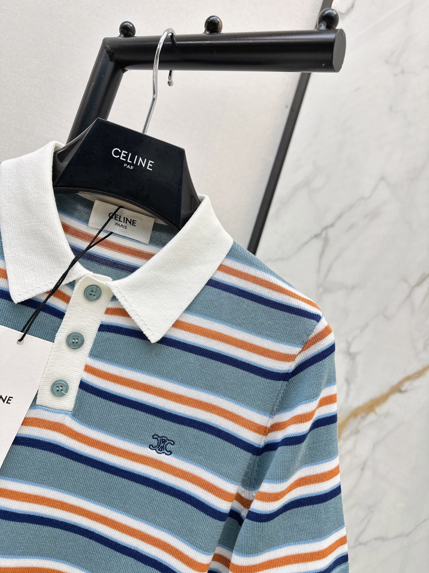 26SS NEW Striped Polo Collar Embroidered Short-Sleeve Knit Top🩵