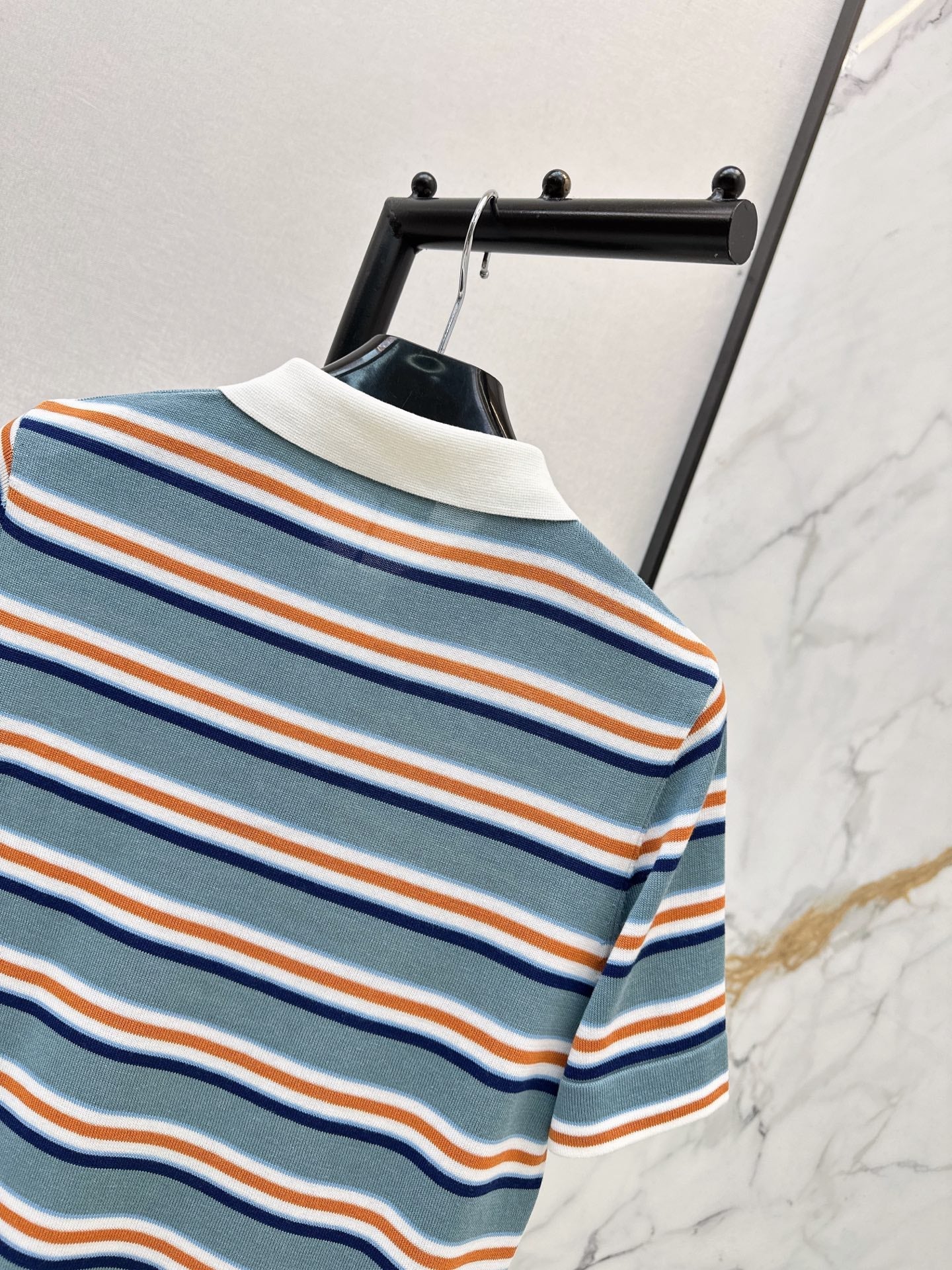 26SS NEW Striped Polo Collar Embroidered Short-Sleeve Knit Top🩵