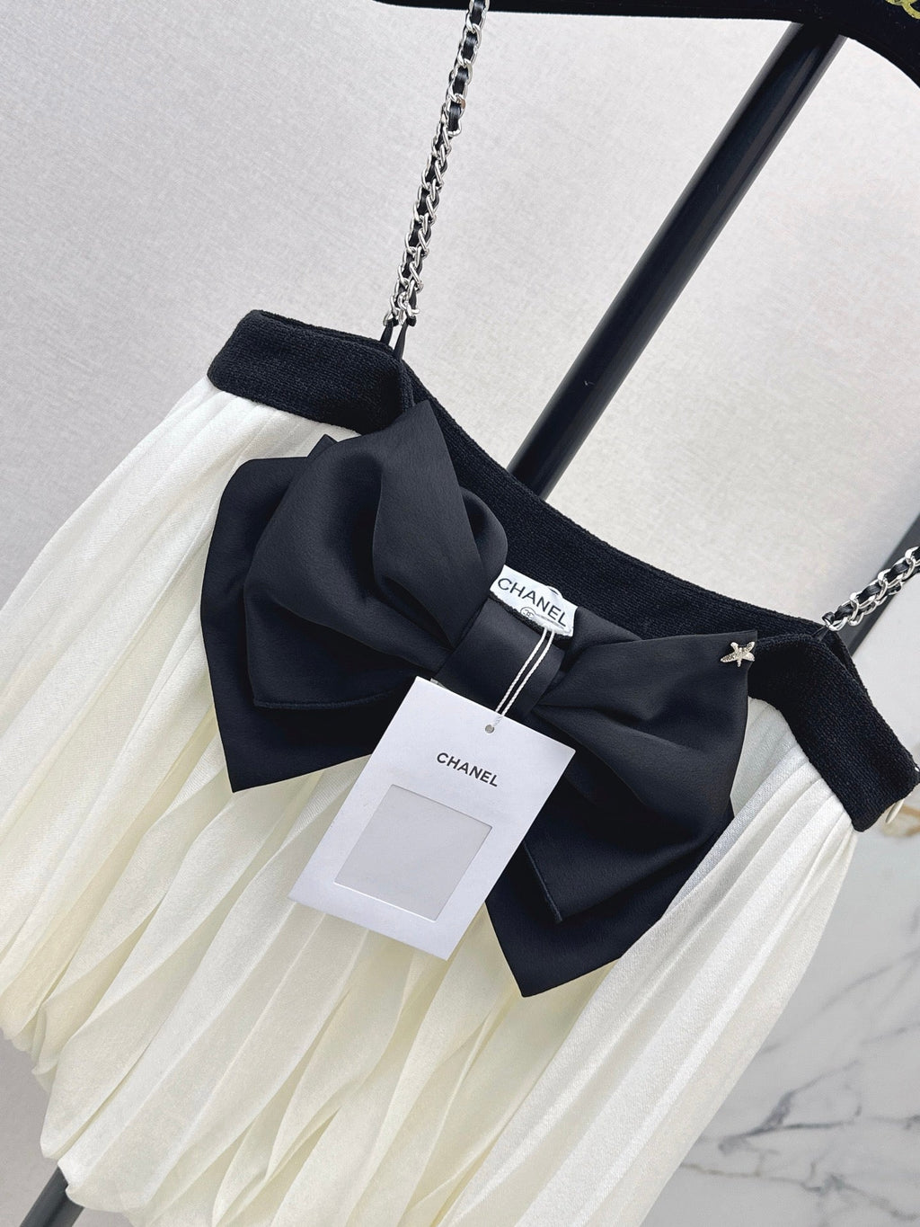 26SS NEW Color-blocked bow-decorated chain strapless camisole 🖤