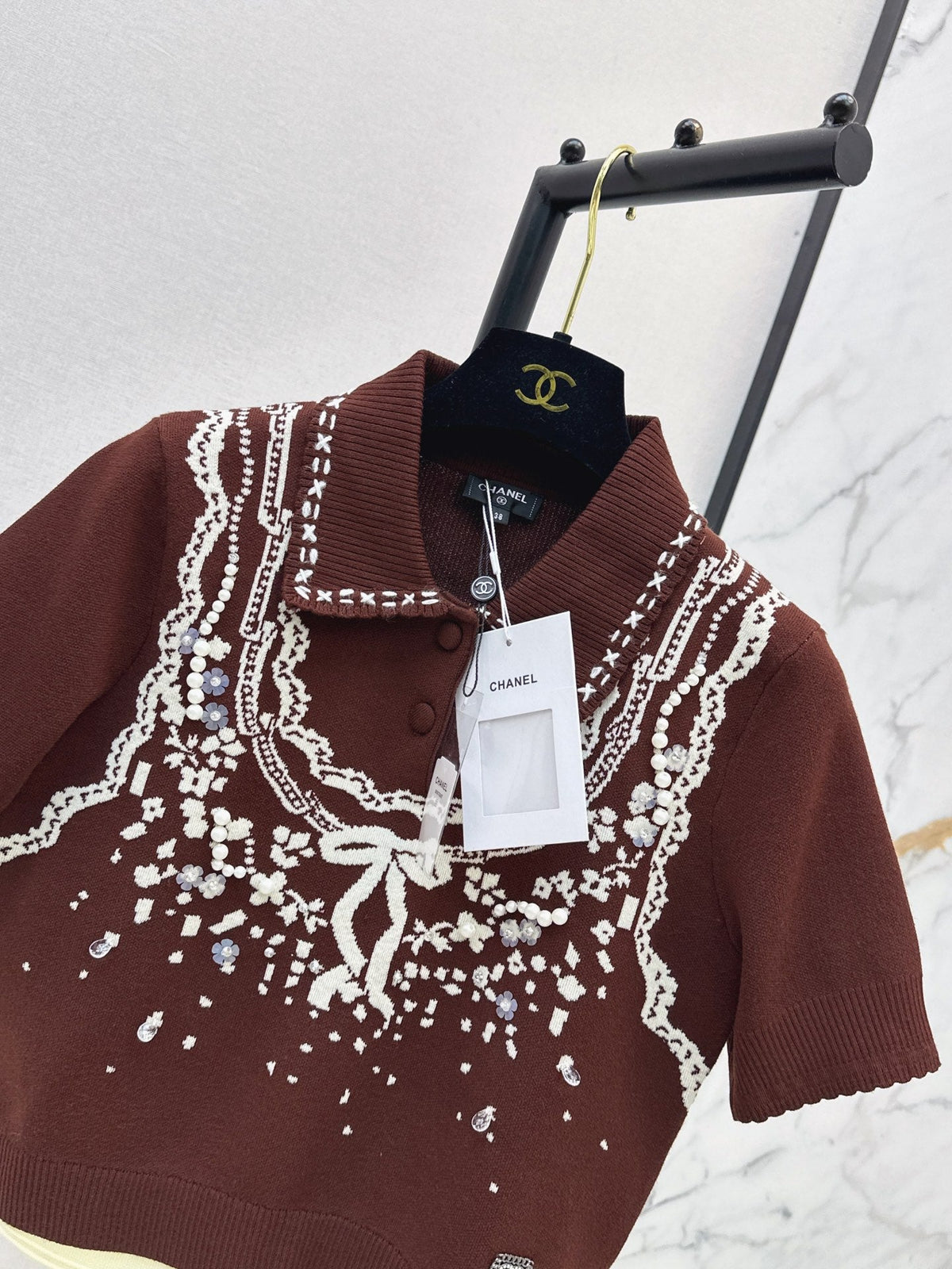 26SS NEW Retro Jacquard Knit Short-Sleeve Top 🖤