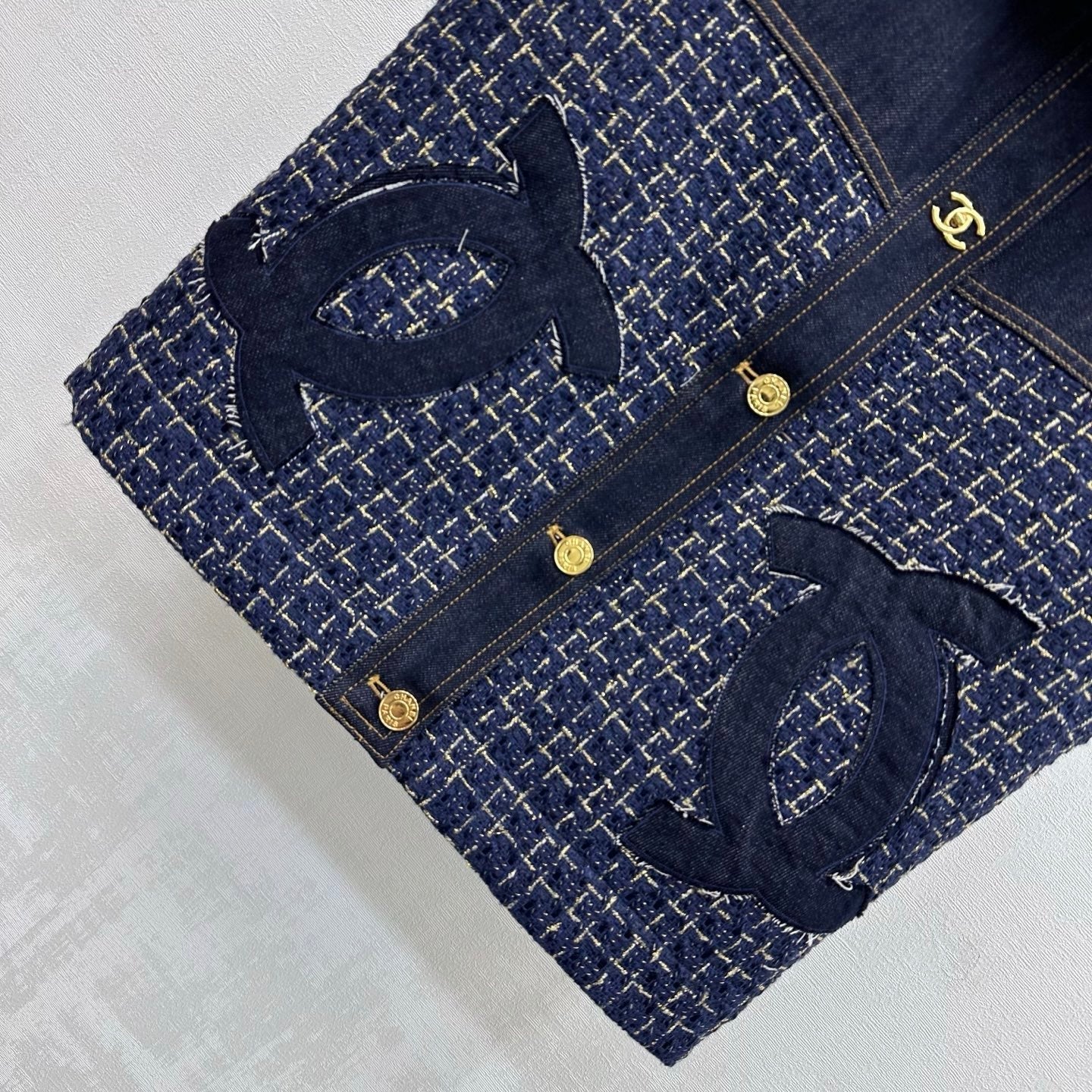 26SS NEW Tweed Patchwork Denim Vest