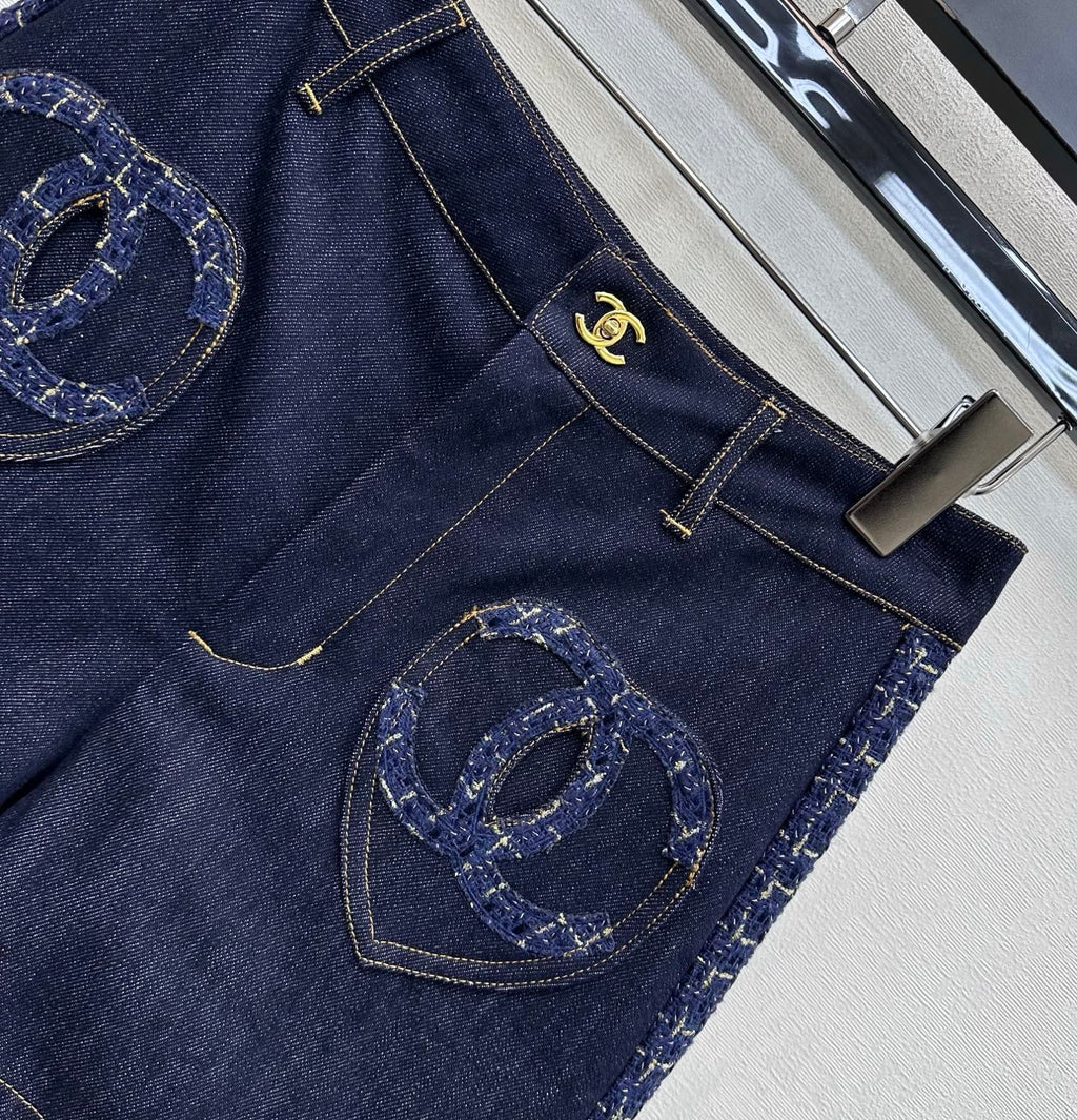 26SS NEW Tweed Patchwork Denim Shorts