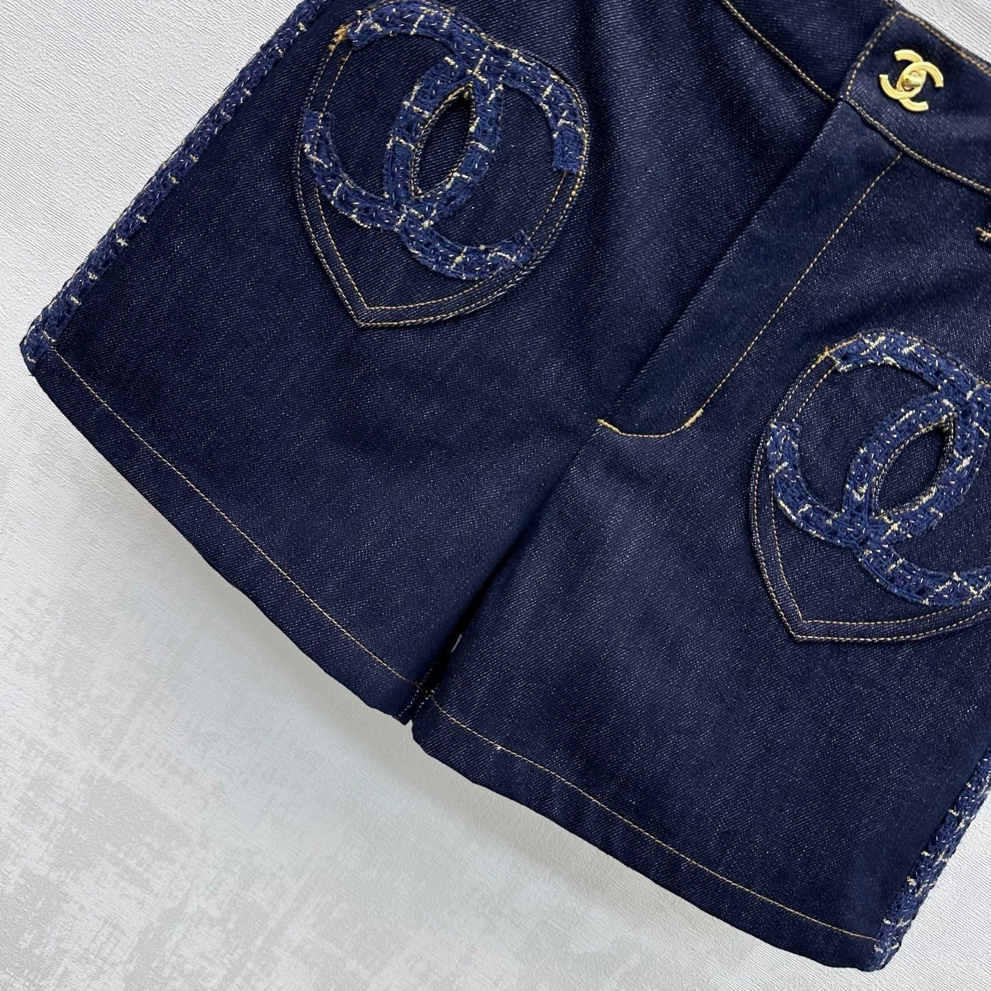 26SS NEW Tweed Patchwork Denim Shorts