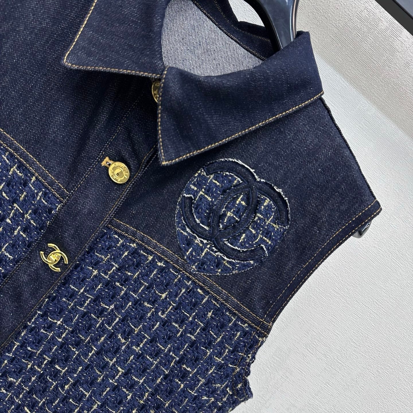 26SS NEW Tweed Patchwork Denim Vest Dress