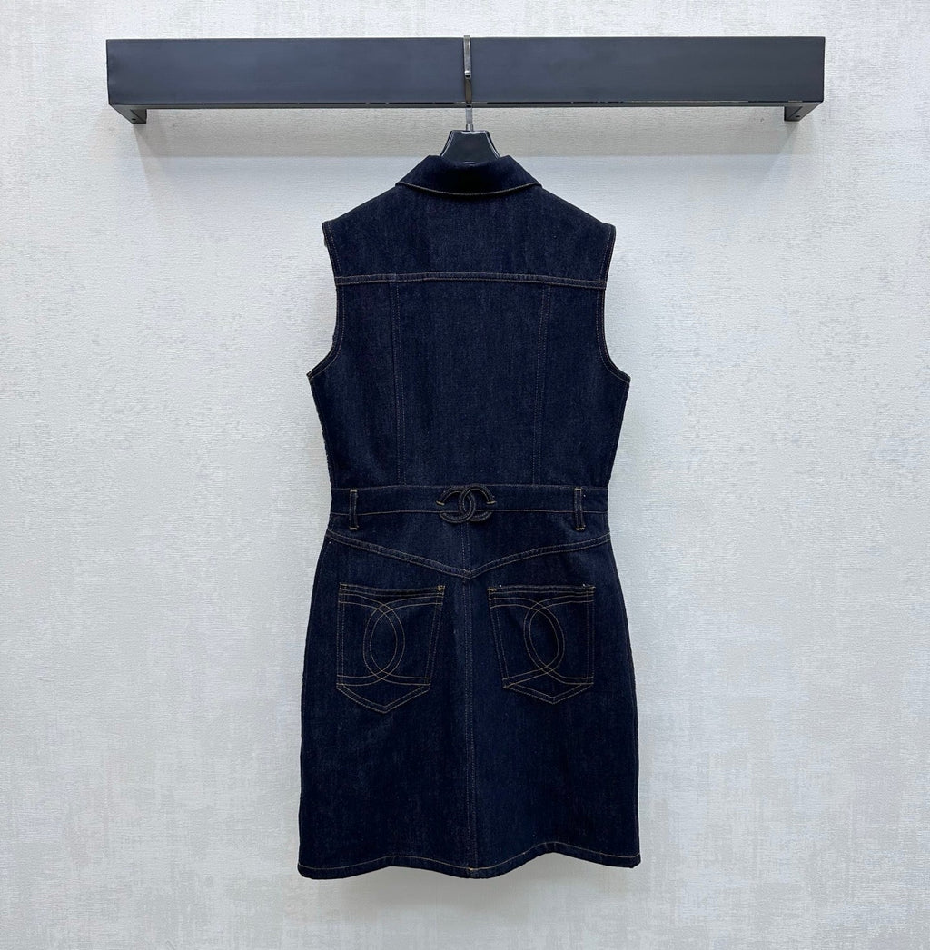 26SS NEW Tweed Patchwork Denim Vest Dress