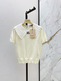 26SS New Faux-Layer Knit Top with Contrast-Color Lace Collar 🤍