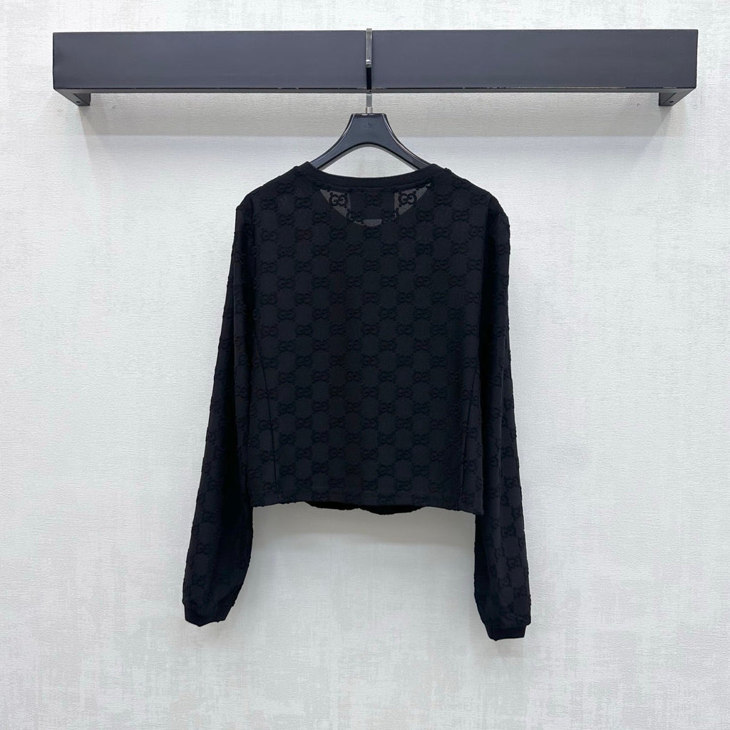 26FW New Jacquard Crew-Neck Cropped Cardigan