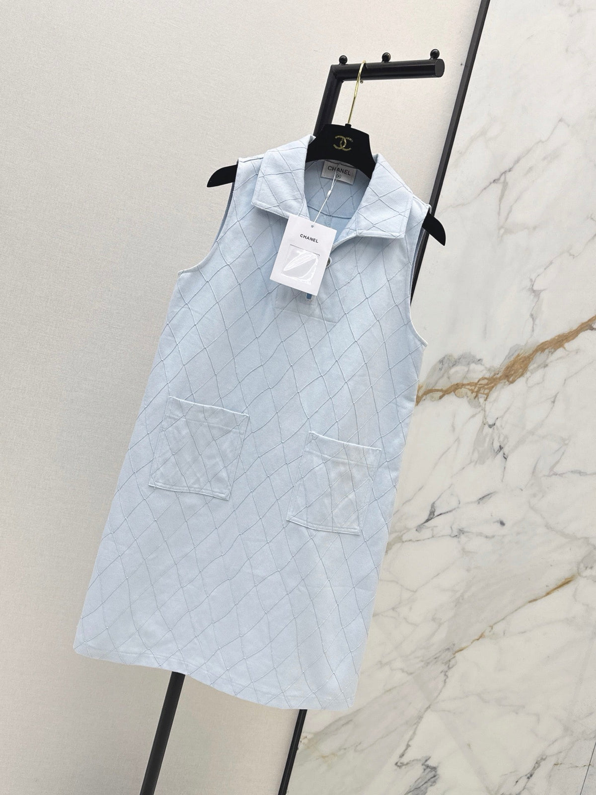 26FW New Quilted-Stitch Denim Shirt Dress with Collar 🩵