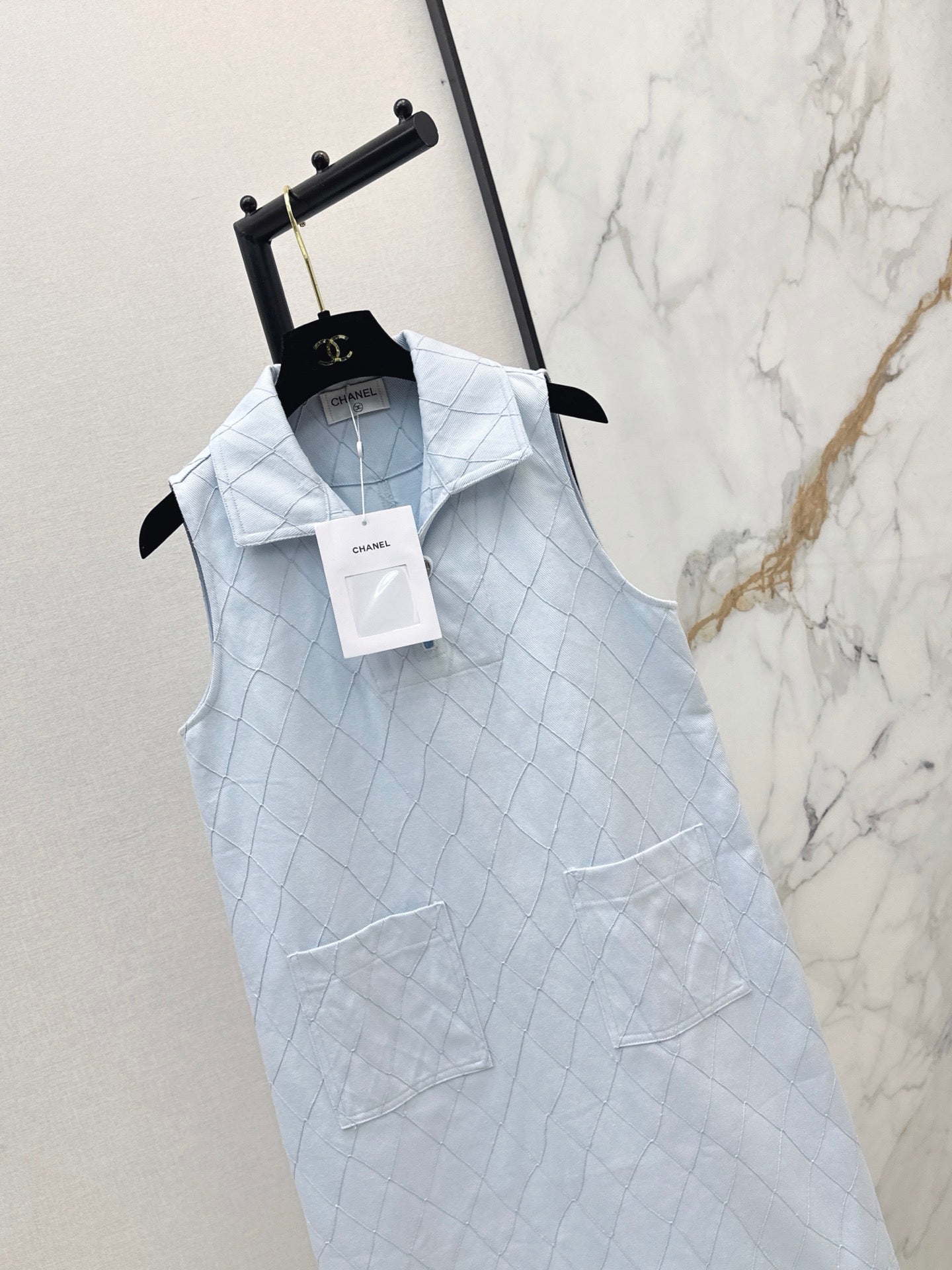 26FW New Quilted-Stitch Denim Shirt Dress with Collar 🩵