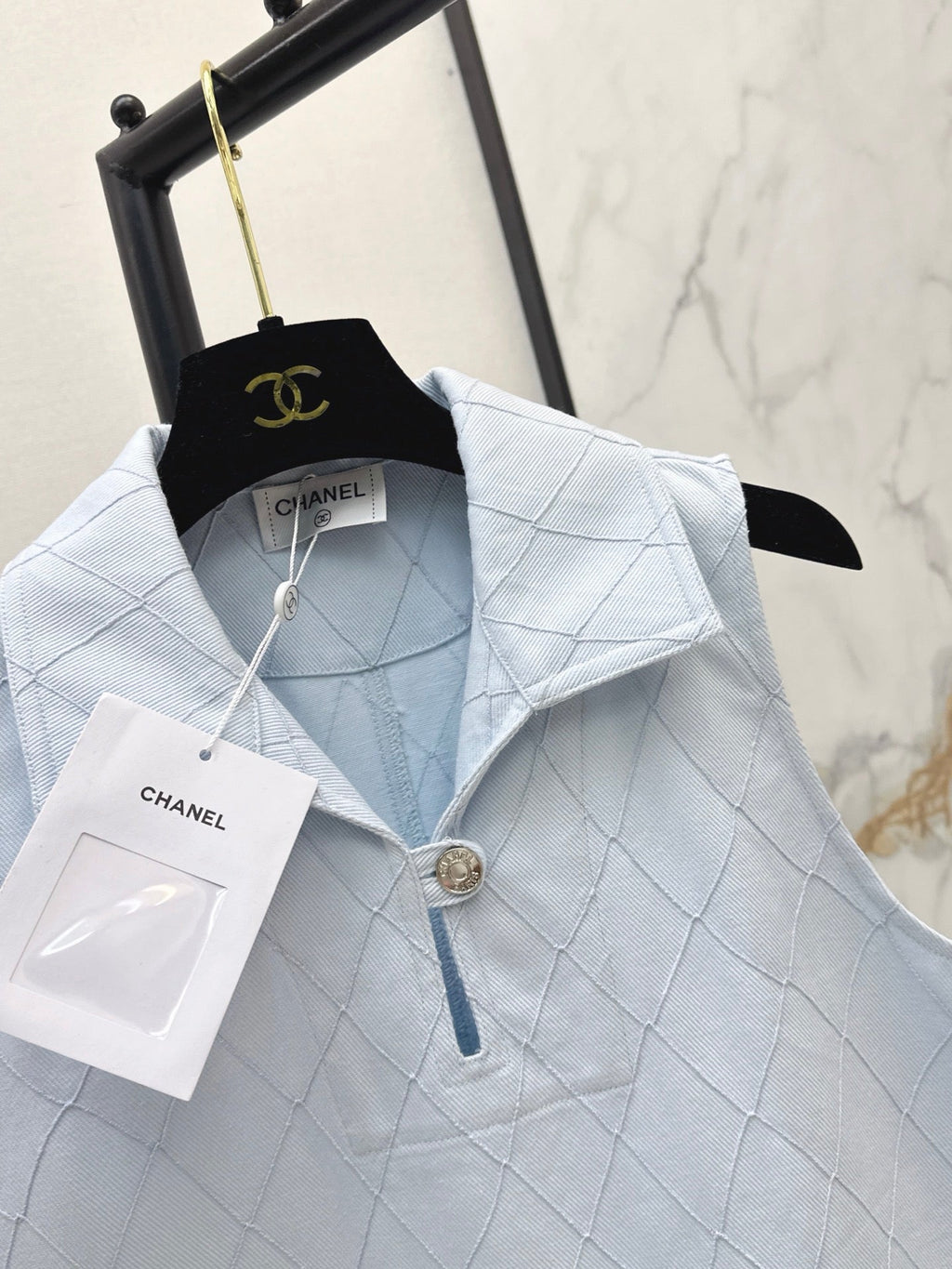 26FW New Quilted-Stitch Denim Shirt Dress with Collar 🩵